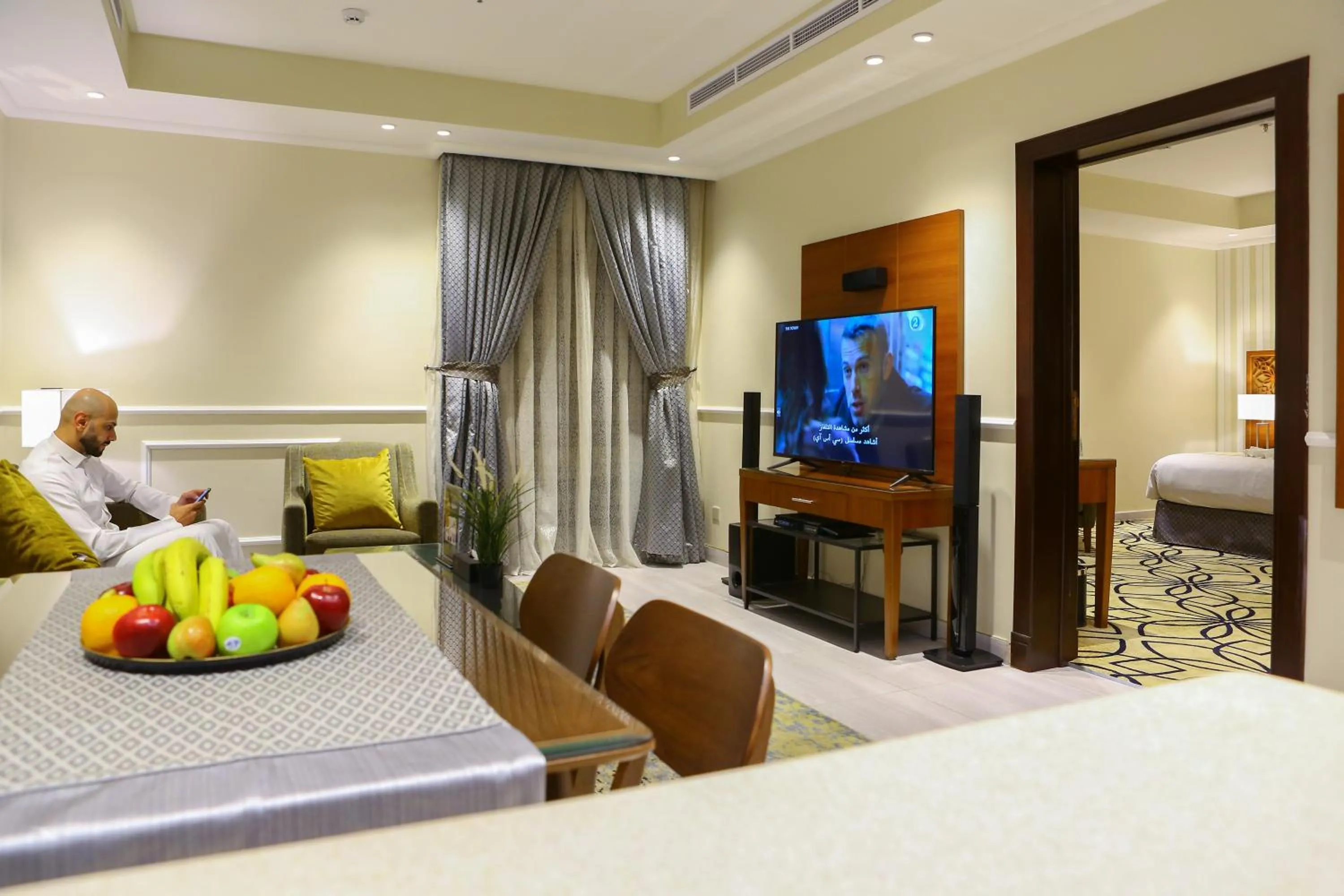 Seating area, Bed in Lotaz Hotel Apartments - Al Salamah