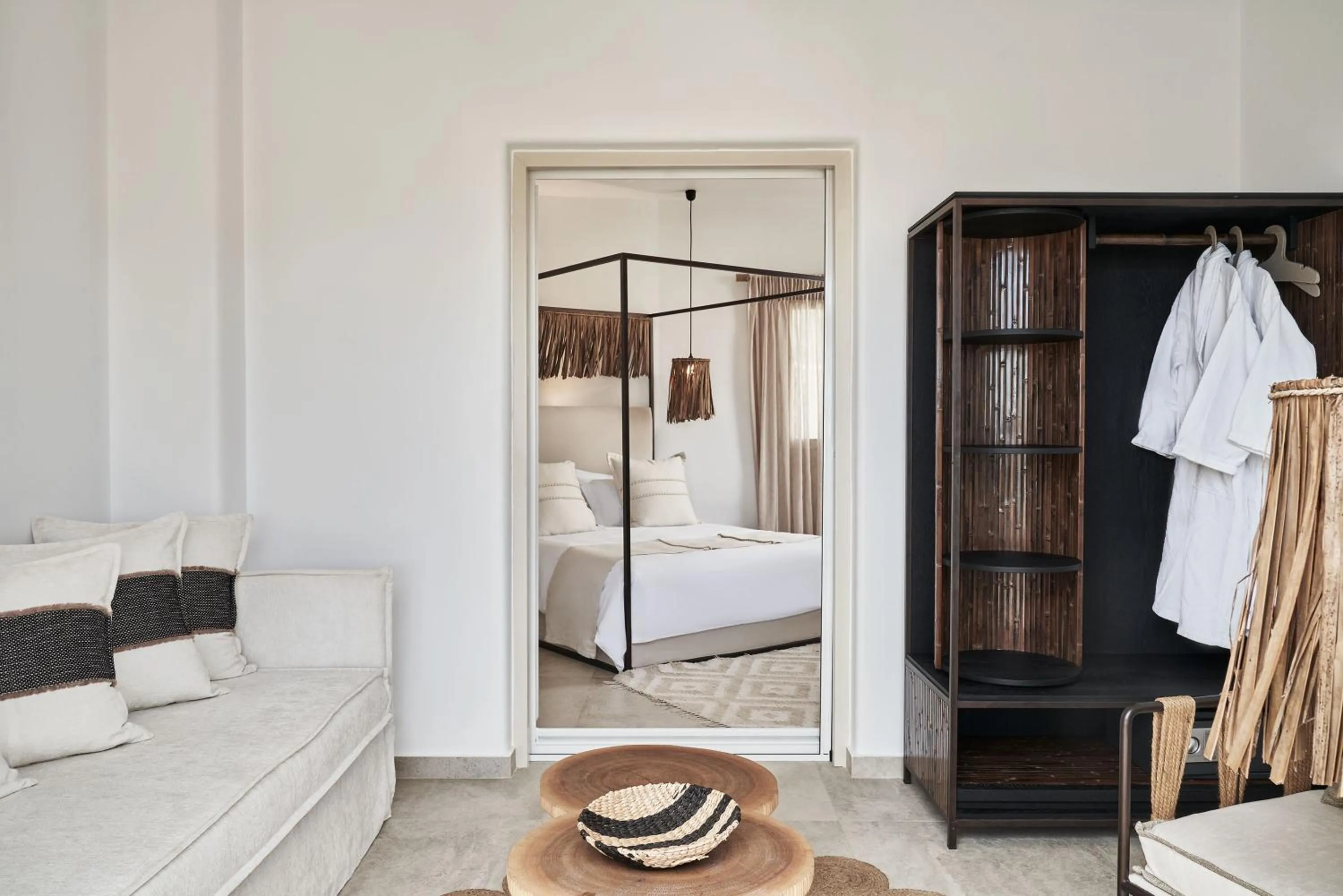 Living room, Bed in Volcano Luxury Suites Milos - Adults Only