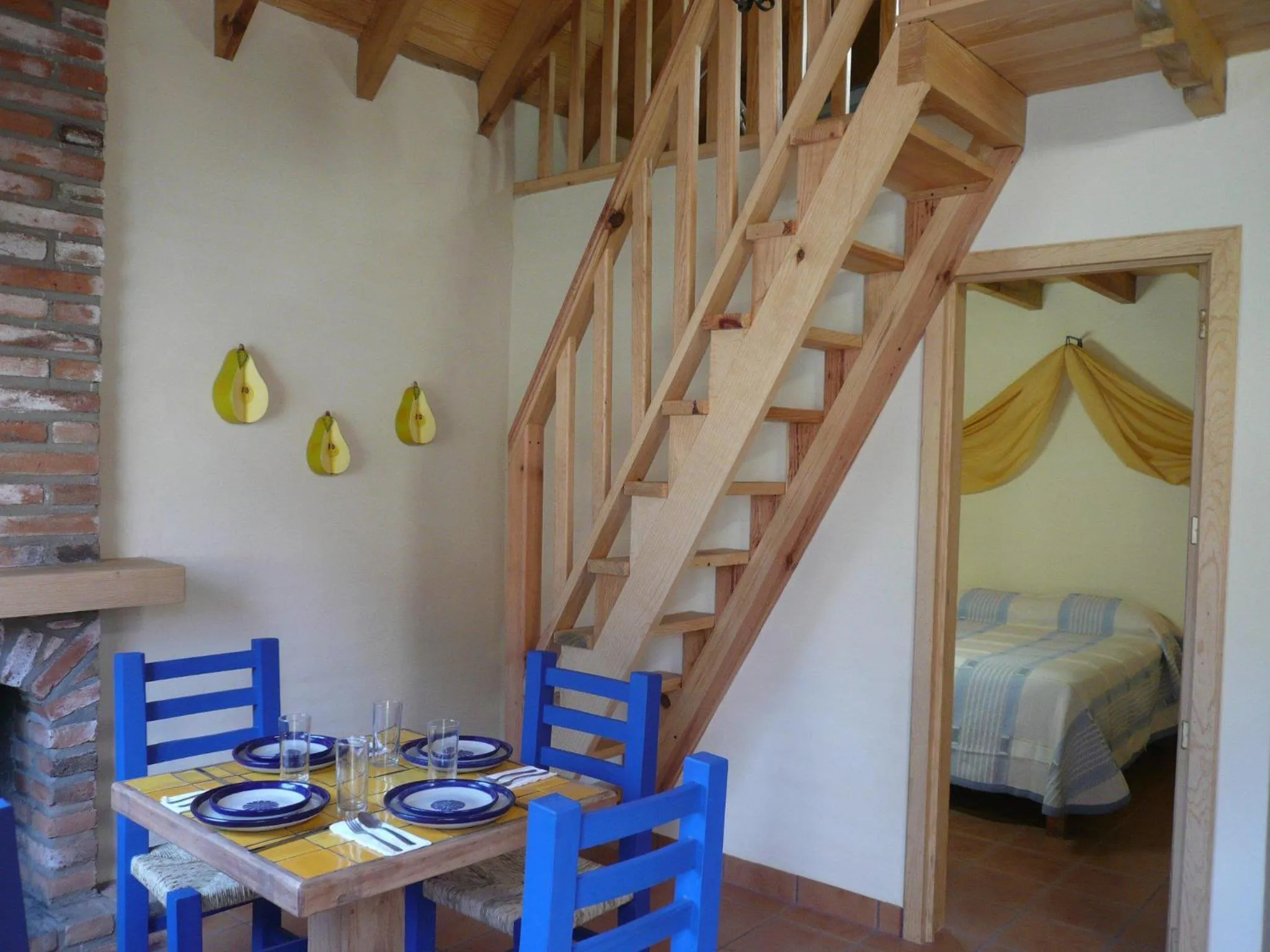 Dining area, Bed in Cabañas Sierra Mazamitla