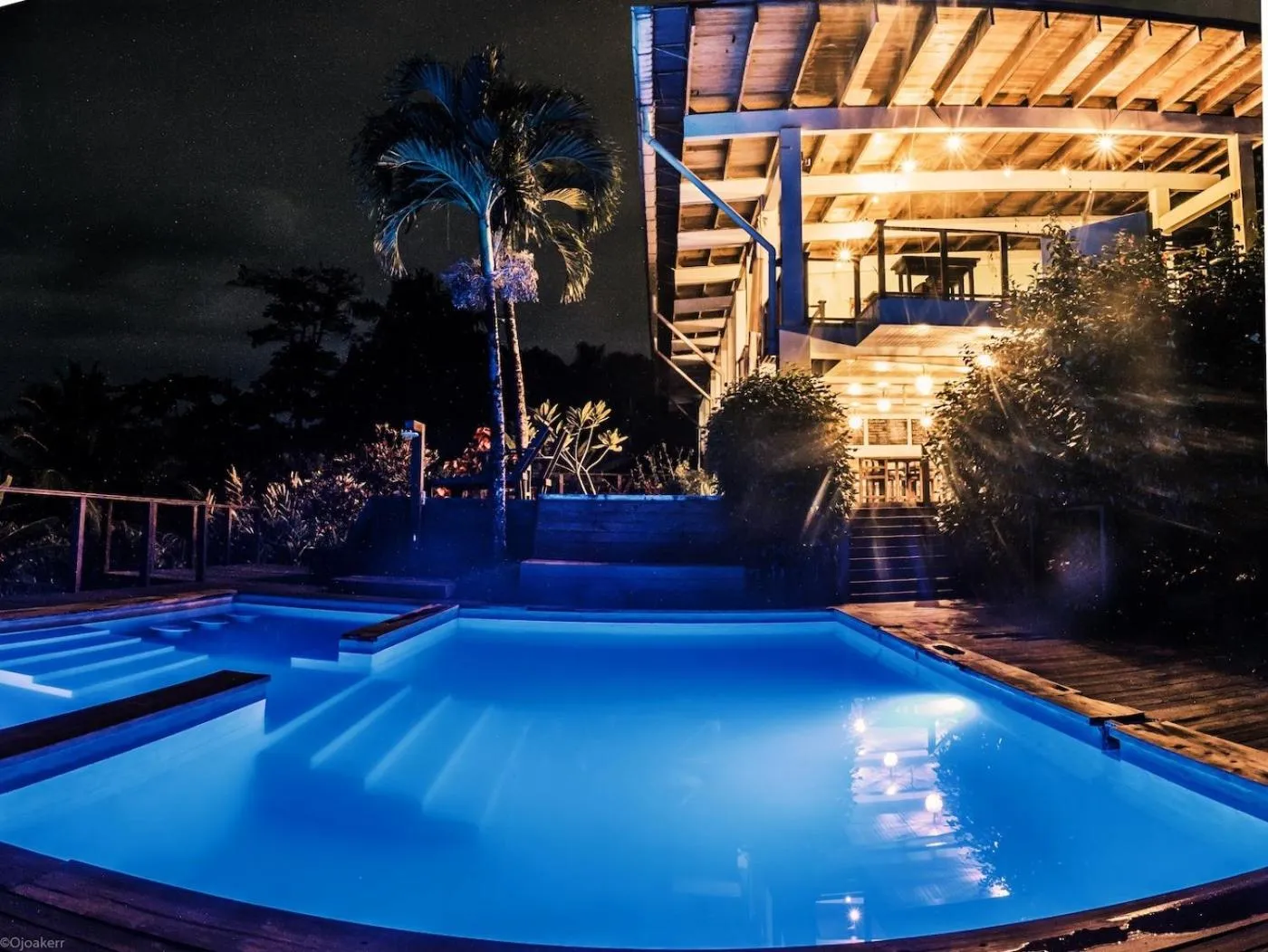 Pool view in Bird Island Bungalows