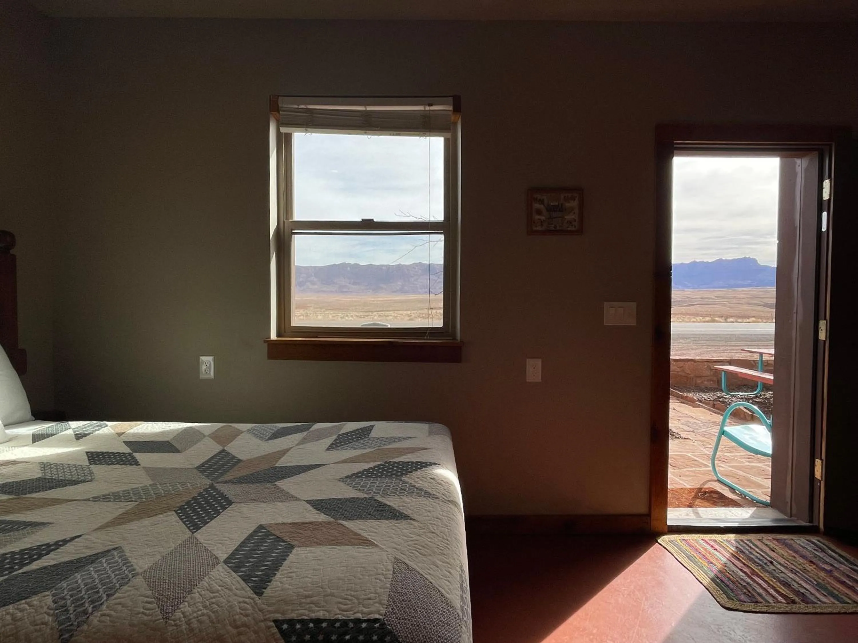 View (from property/room), Bed in Lee's Ferry Lodge at Vermilion Cliffs