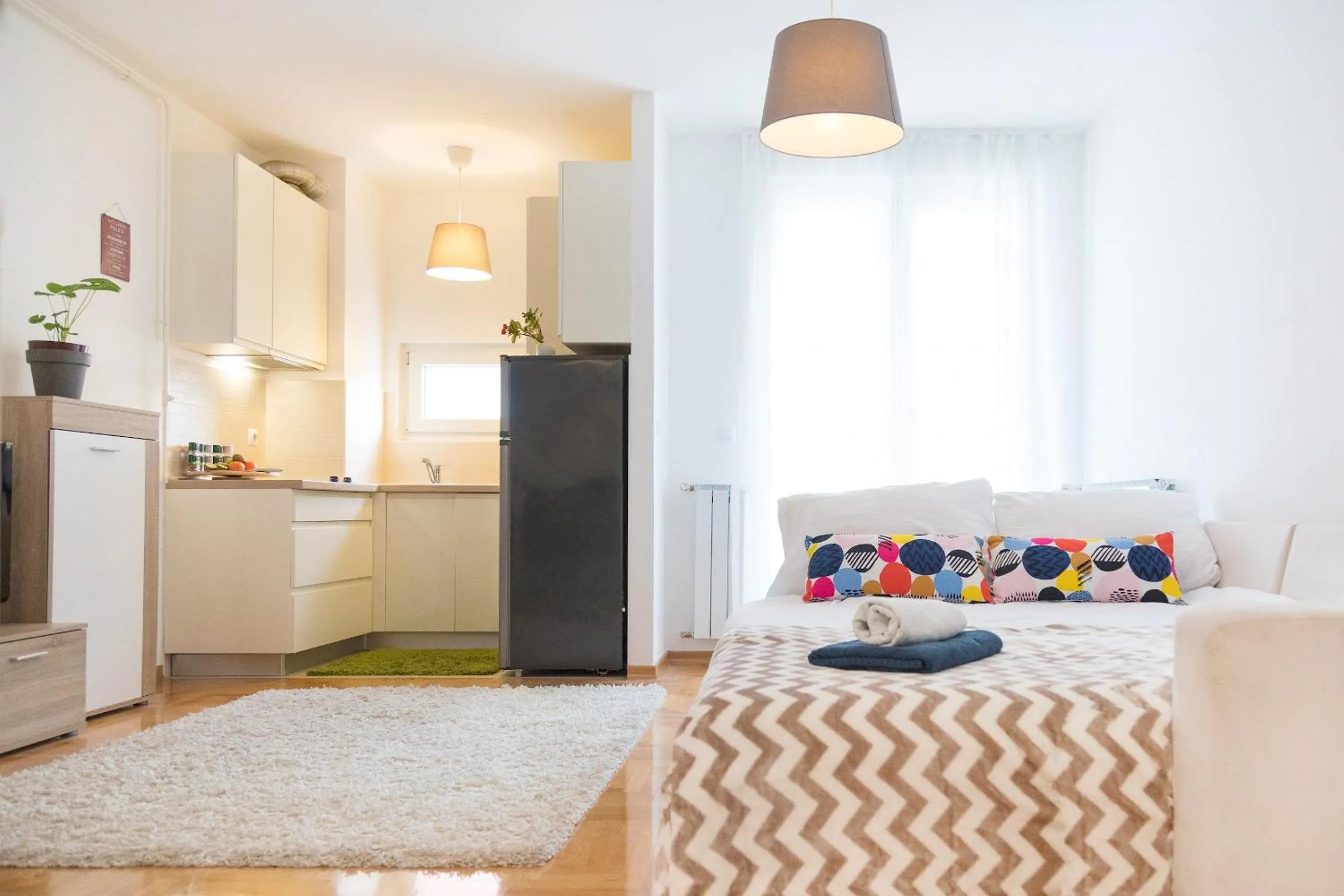 Bed in Cute and Sunny Studio in Zagreb with Balcony & Free Parking