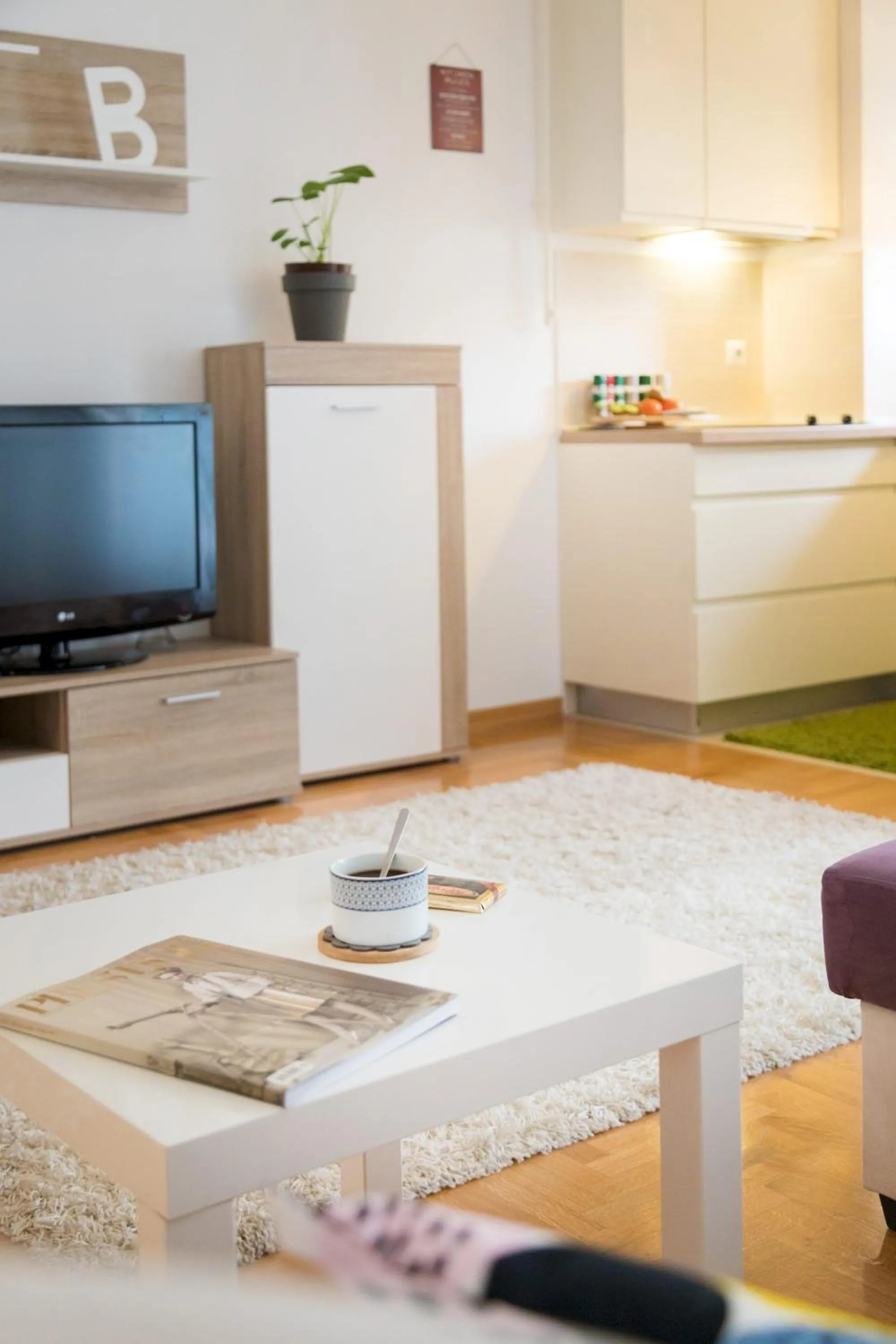 Living room in Cute and Sunny Studio in Zagreb with Balcony & Free Parking
