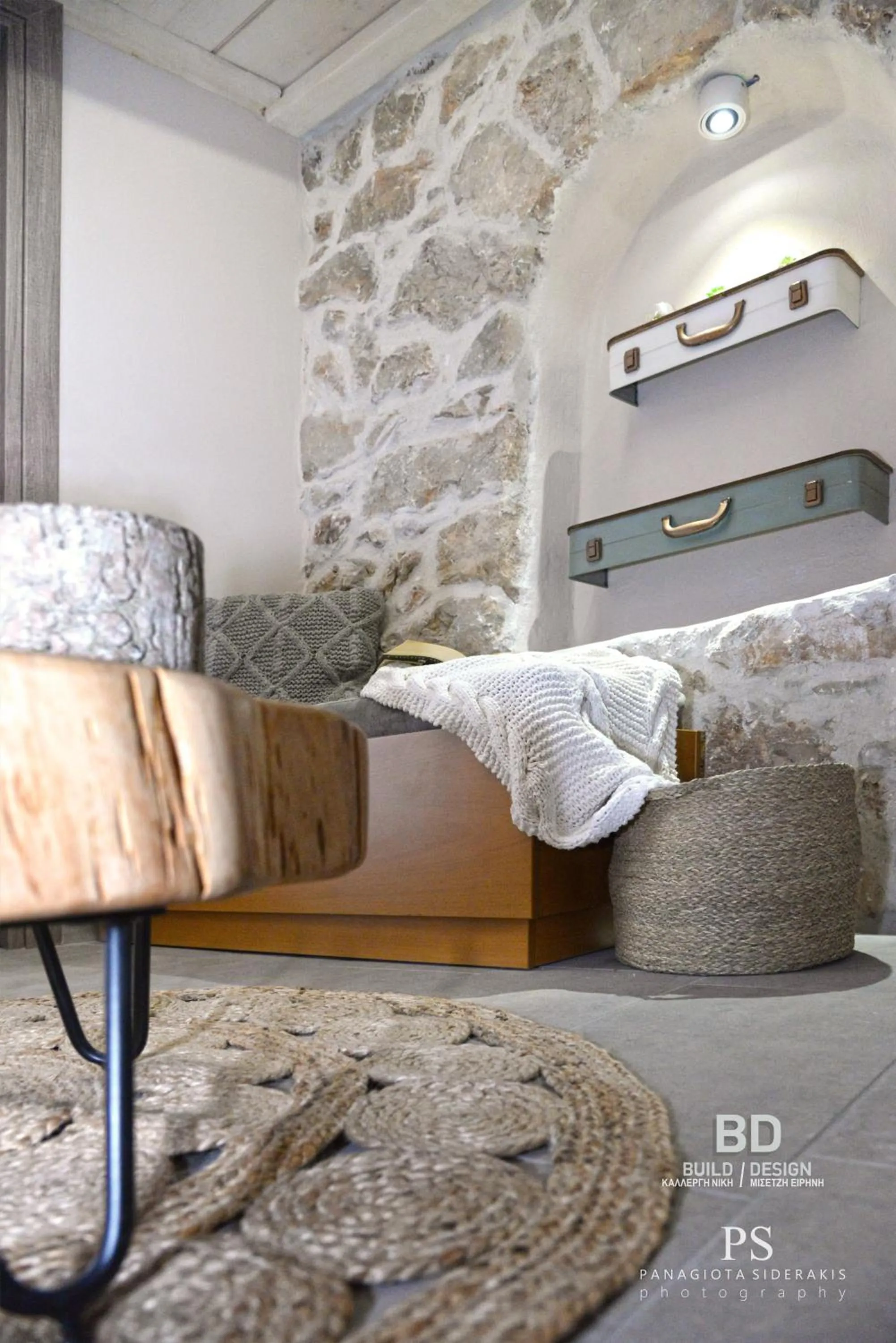 Bed in Pyrgos Houses and Restaurant
