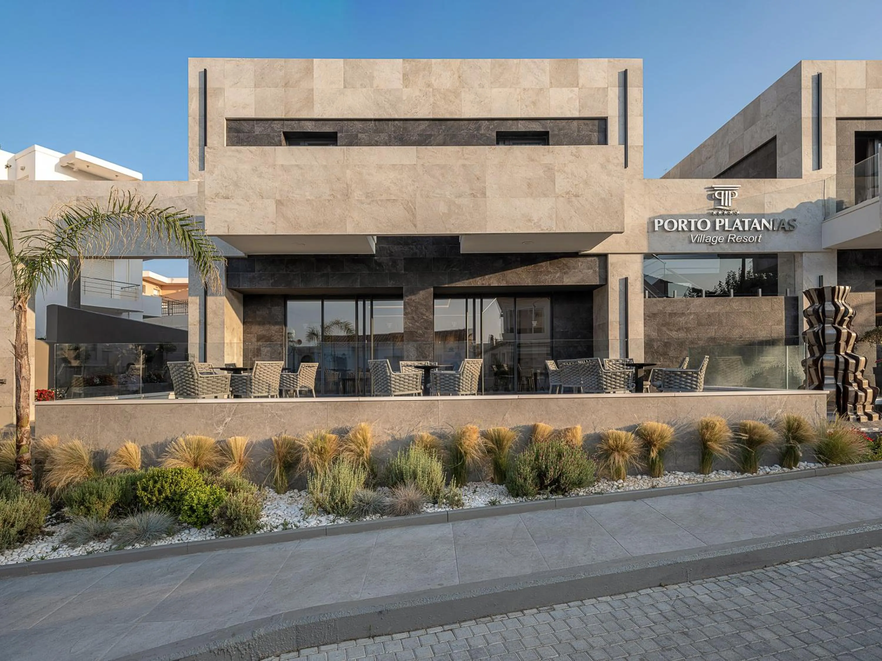Facade/entrance in Porto Platanias Village Resort