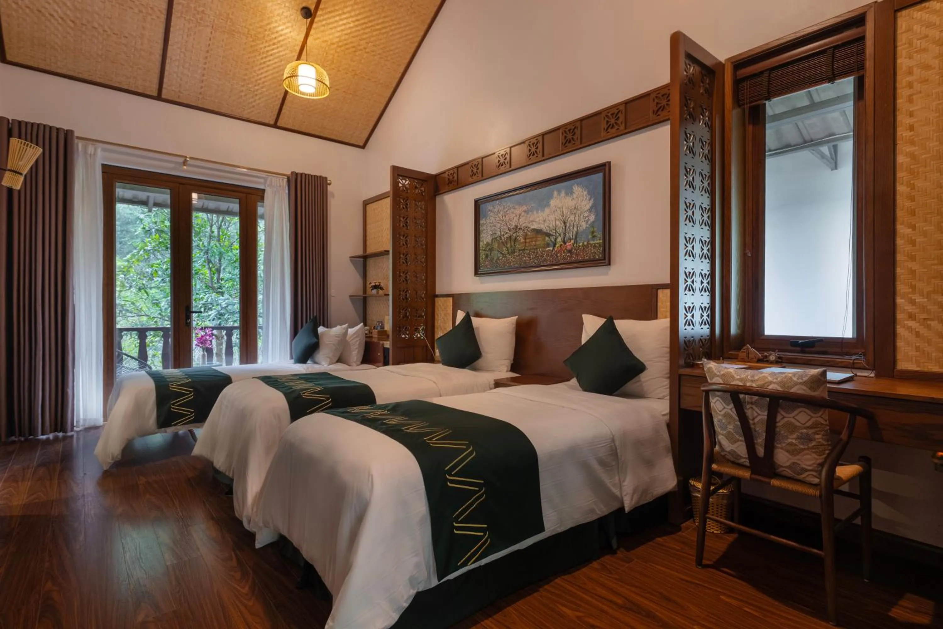 Bed in Mai Chau Mountain View Resort