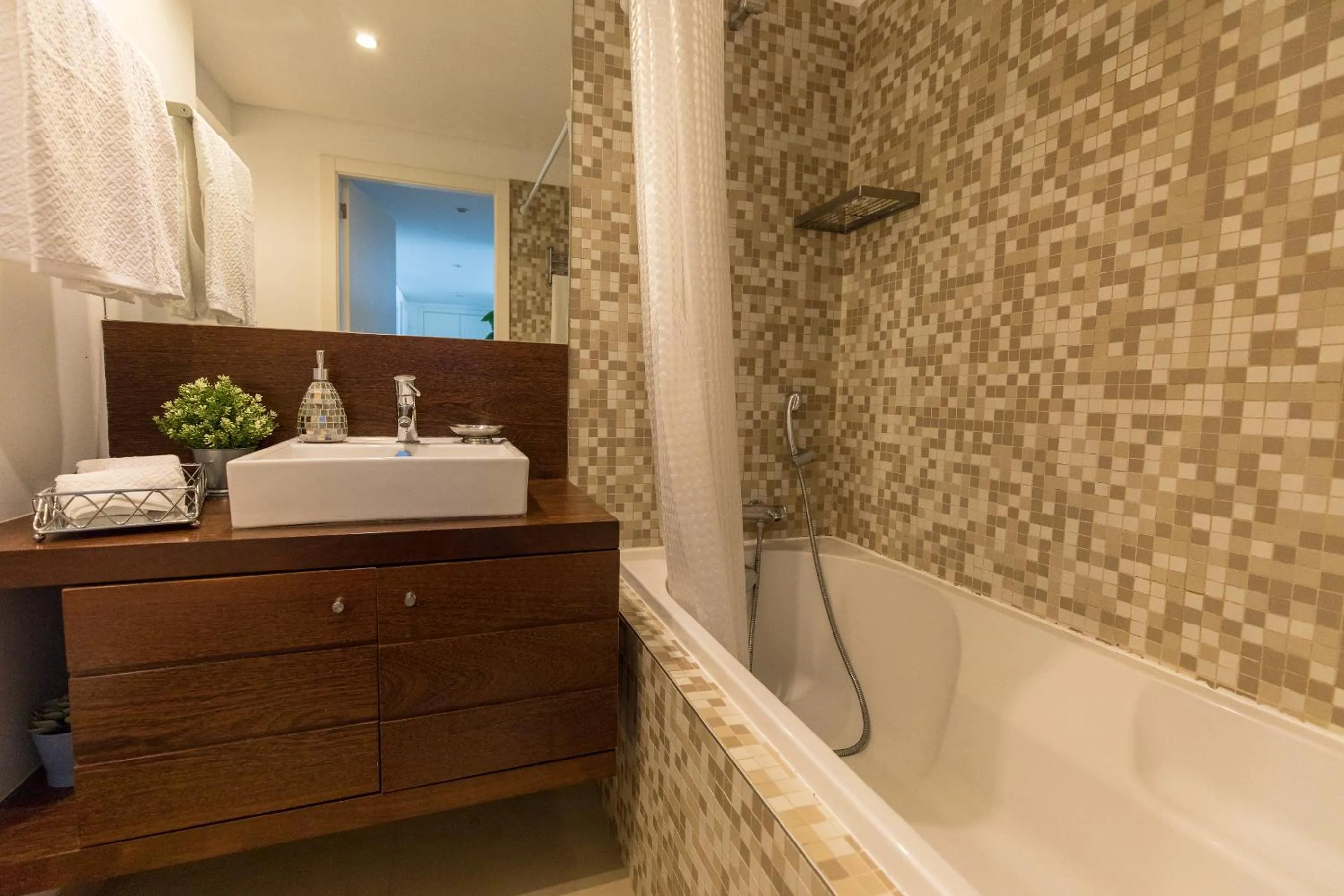 Bathroom in Charming Apartment with Balcony & Pool