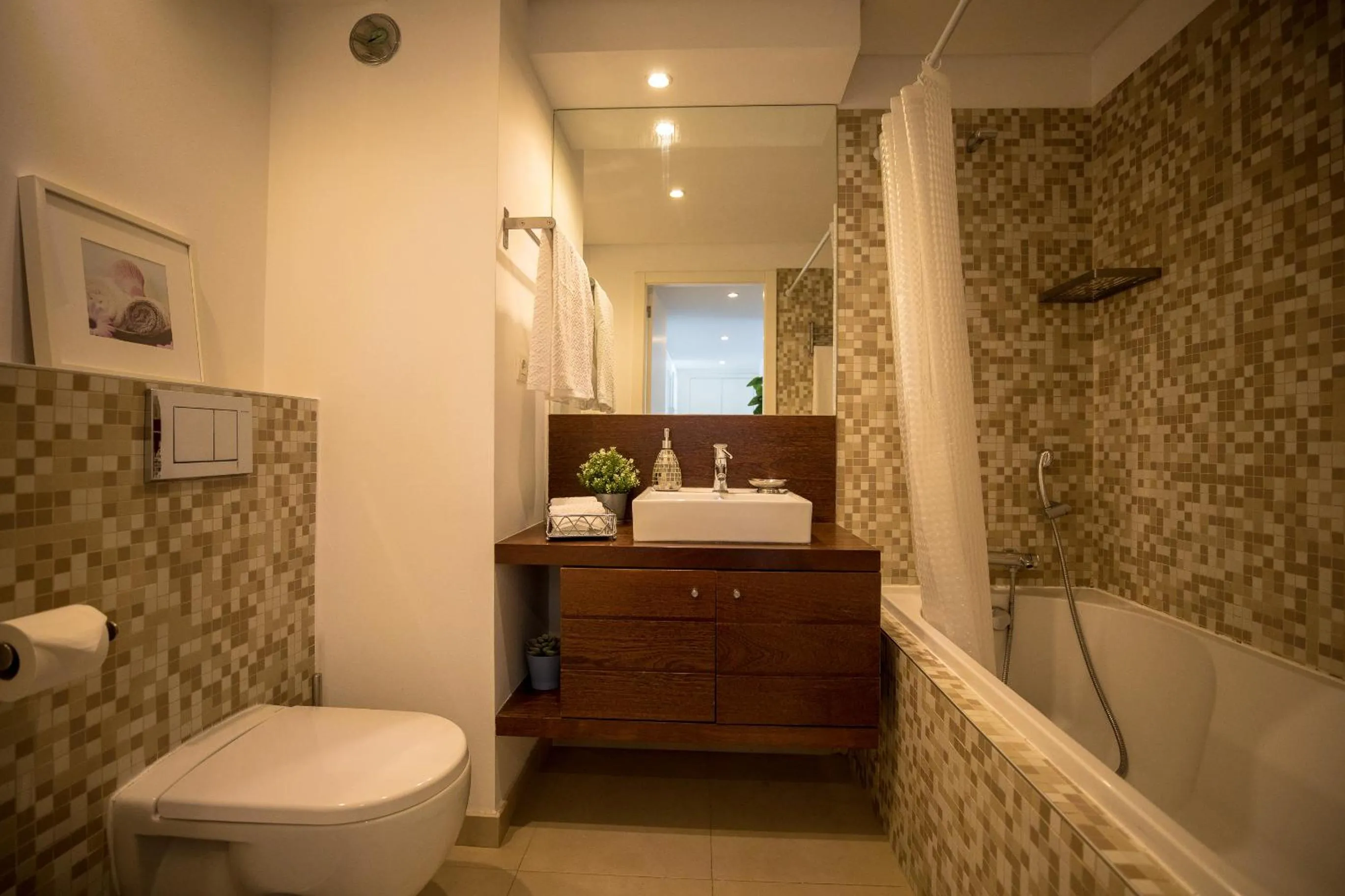 Bathroom in Charming Apartment with Balcony & Pool