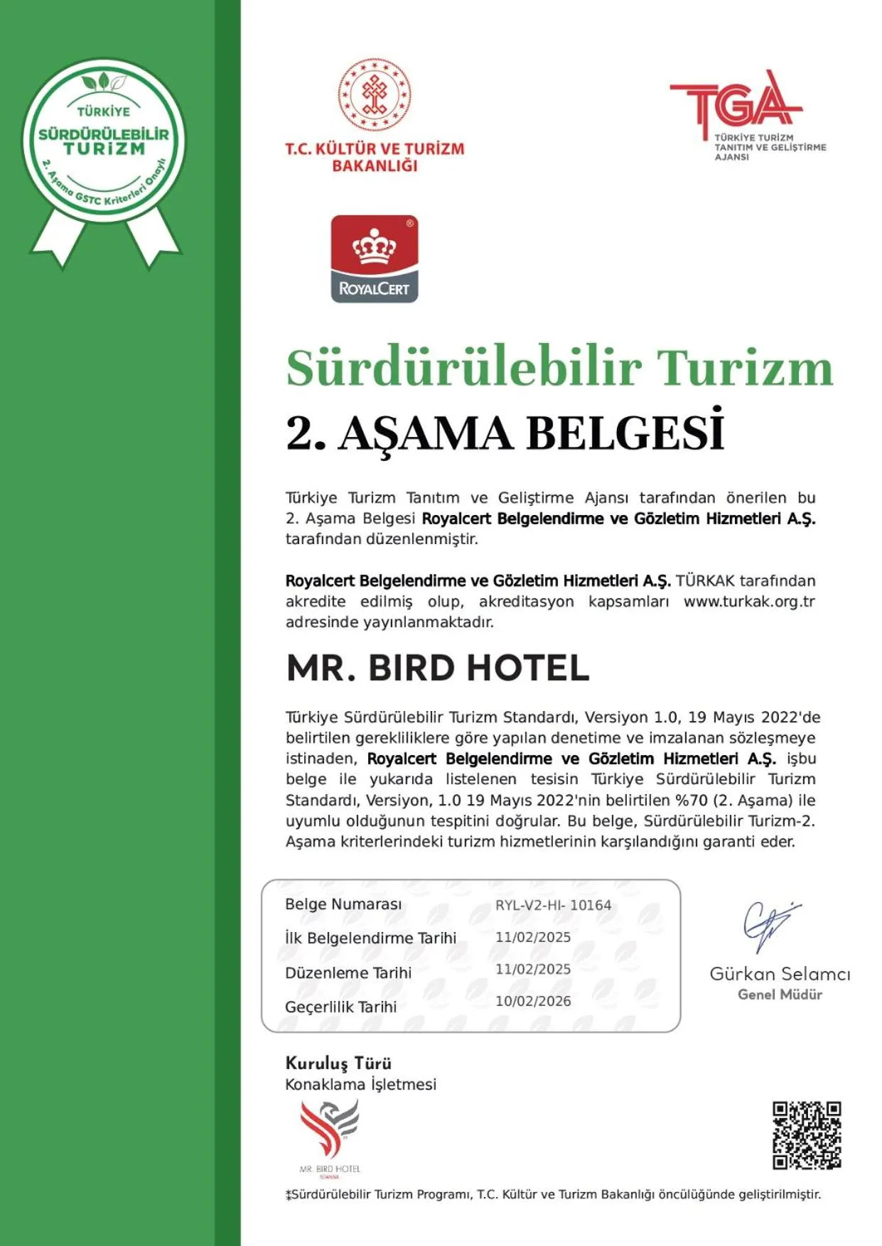 Certificate/Award in Mr. Bird Hotel