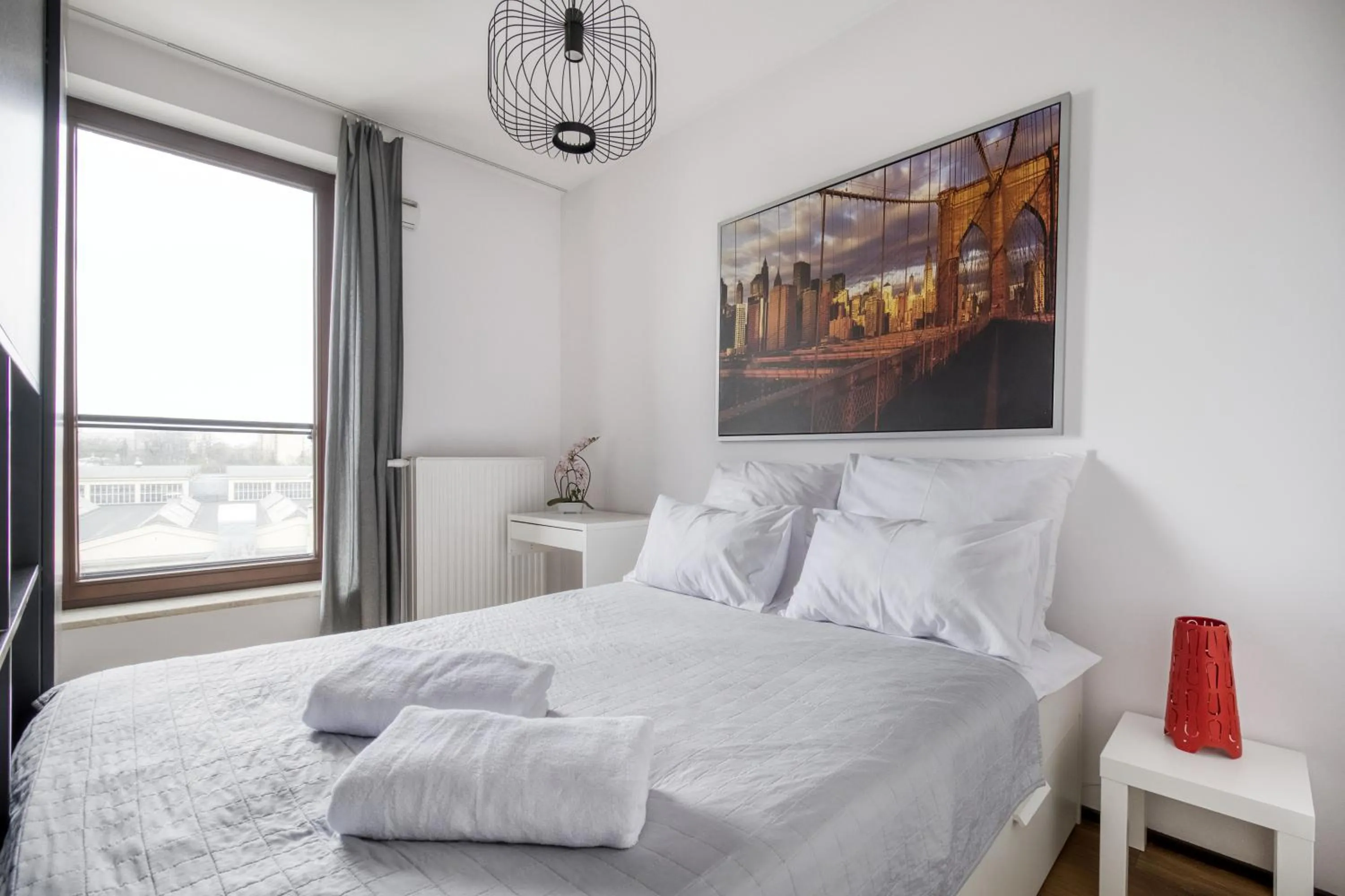 Bedroom, Bed in Warsaw Night Apartments Giełdowa