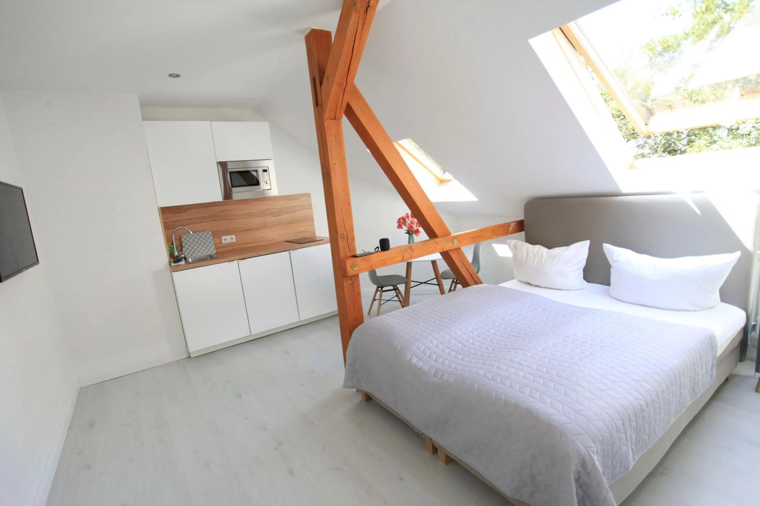 TV and multimedia, Bed in Zollikof Aparts - Sauna & Studioapartments