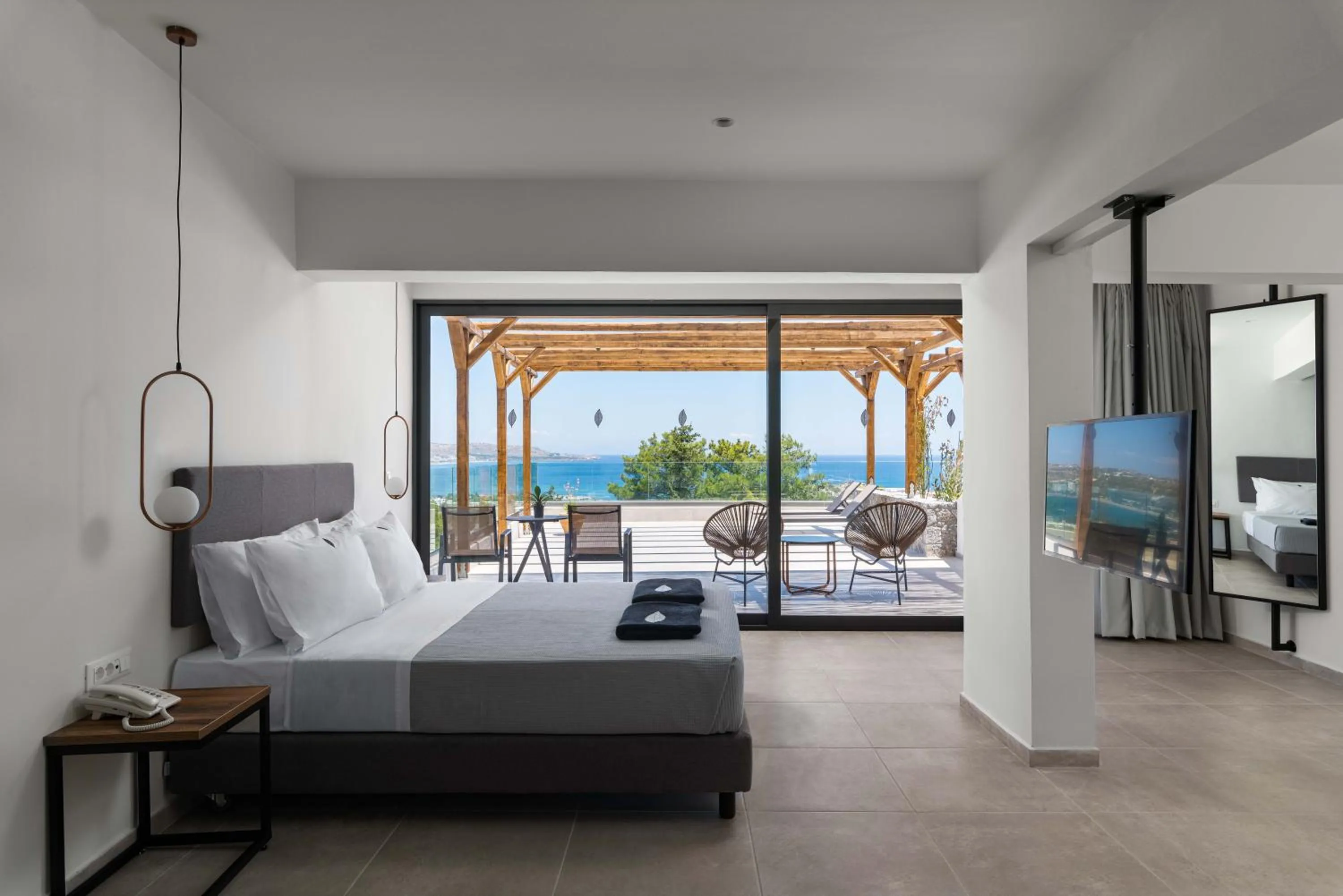 Balcony/Terrace, Bed in Atalanti Boutique Hotel - Adults Only