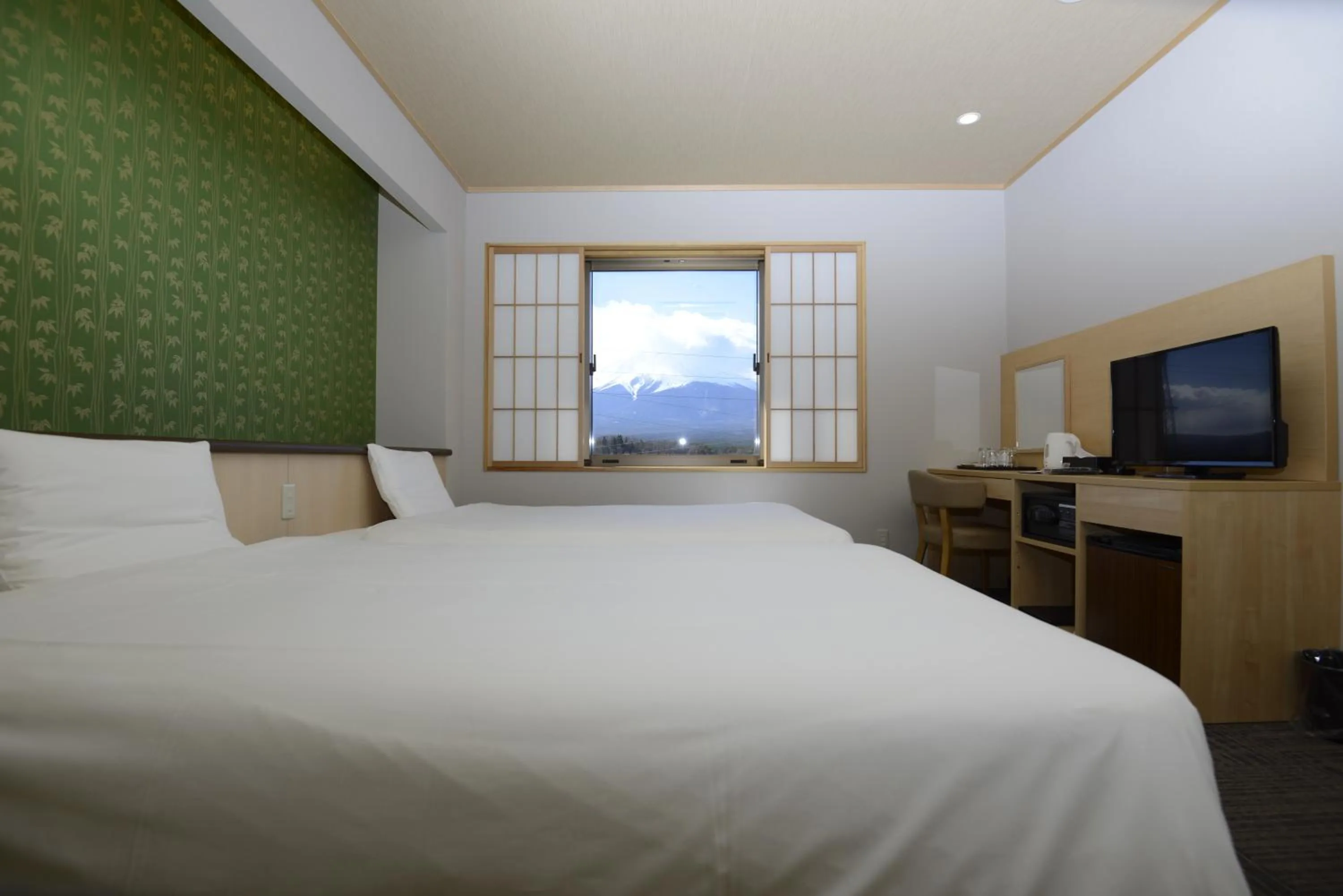 View (from property/room), Bed in Fujikawaguchiko Resort Hotel