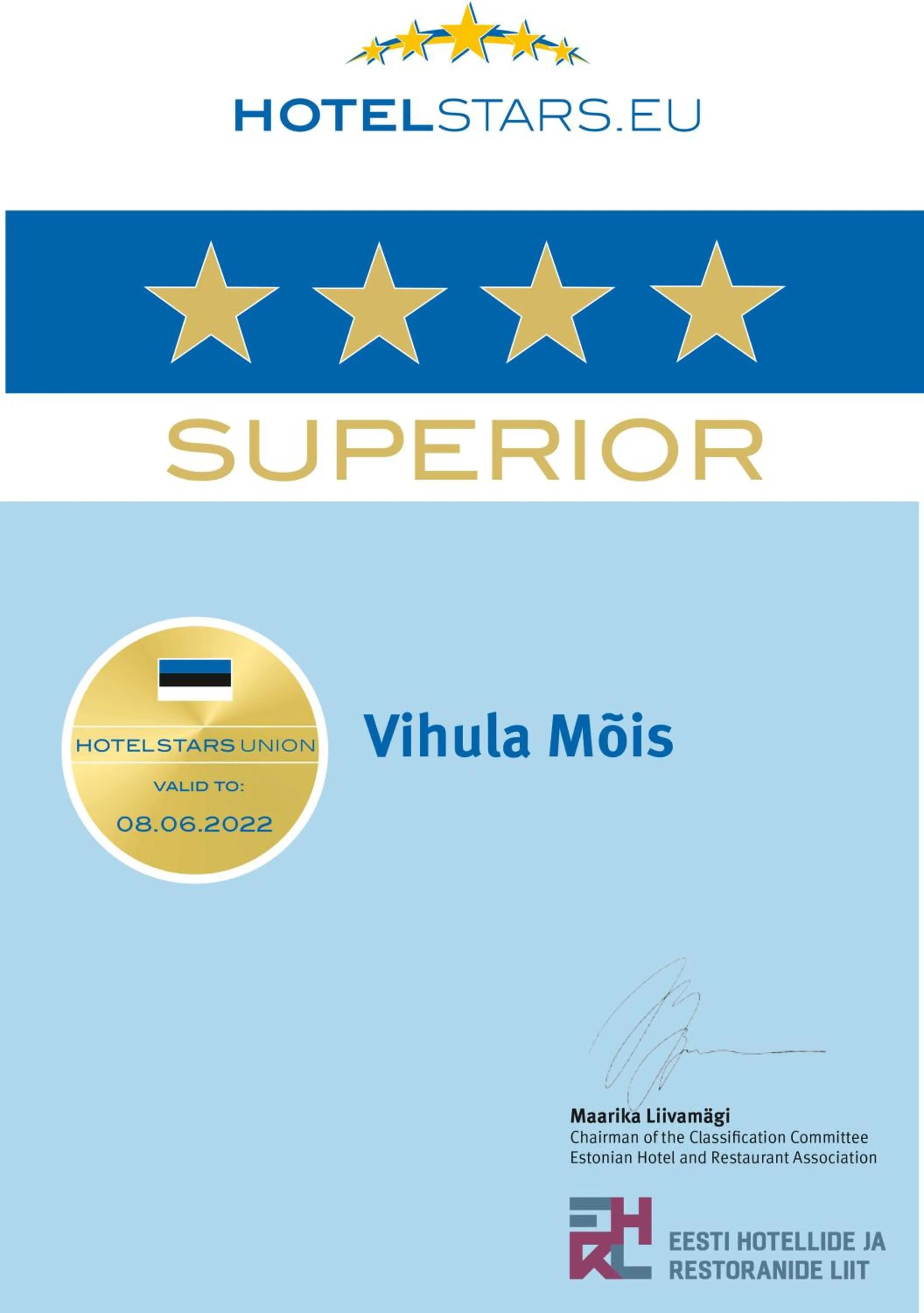 Certificate/Award in Vihula Manor Country Club & Spa