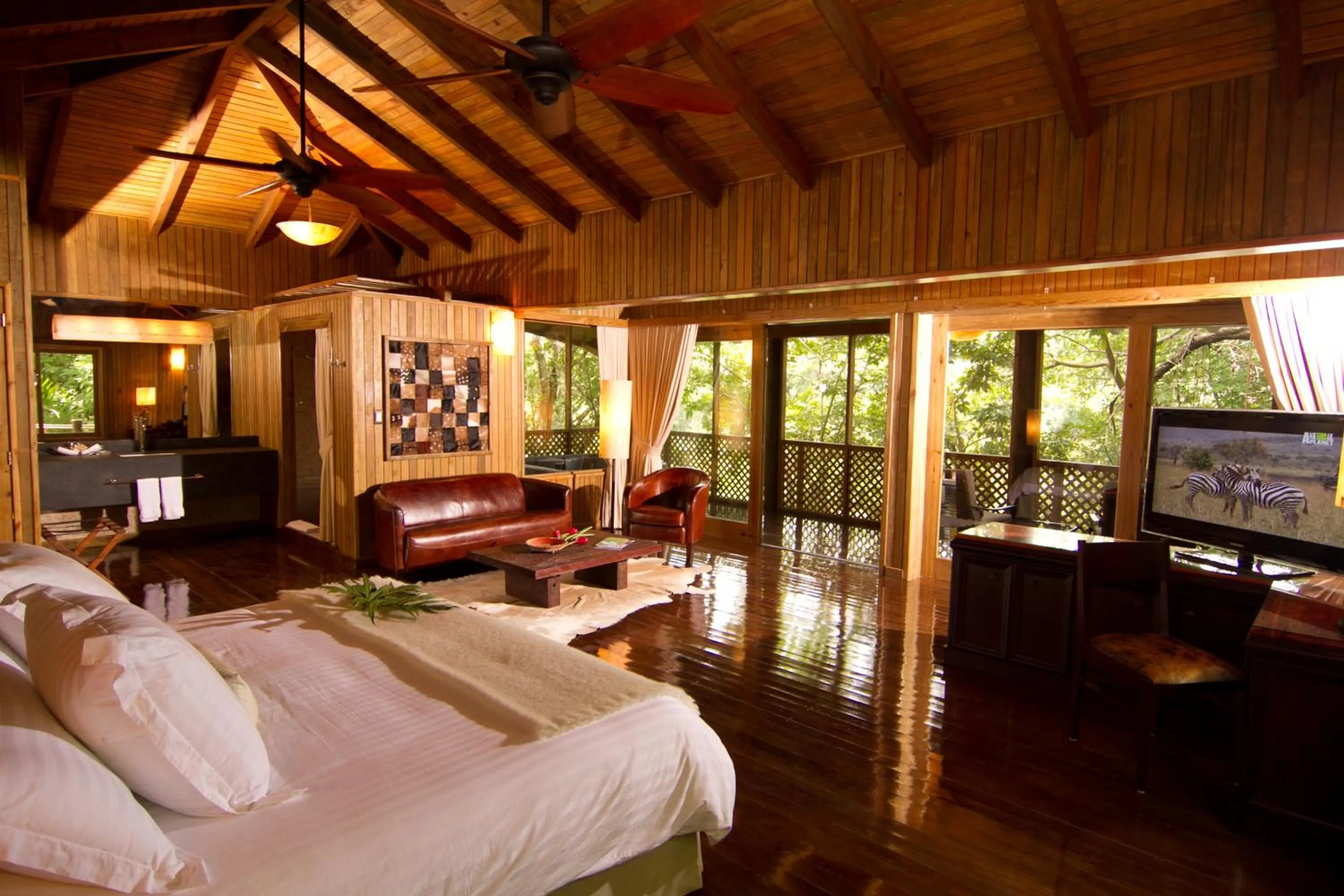 Communal lounge/ TV room, Bed in Las Lagunas Boutique Hotel