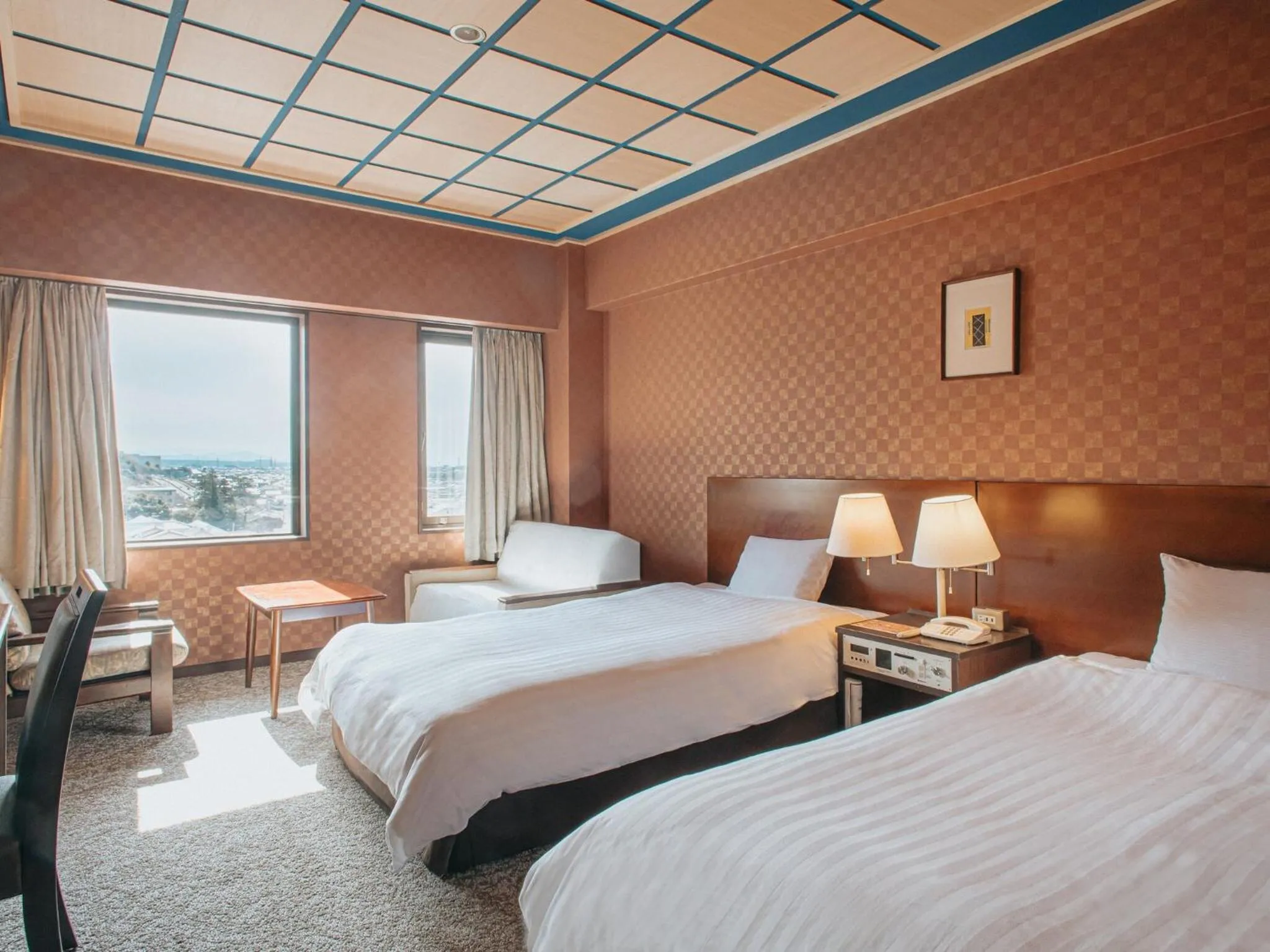 View (from property/room), Bed in Kanazawa Kokusai Hotel