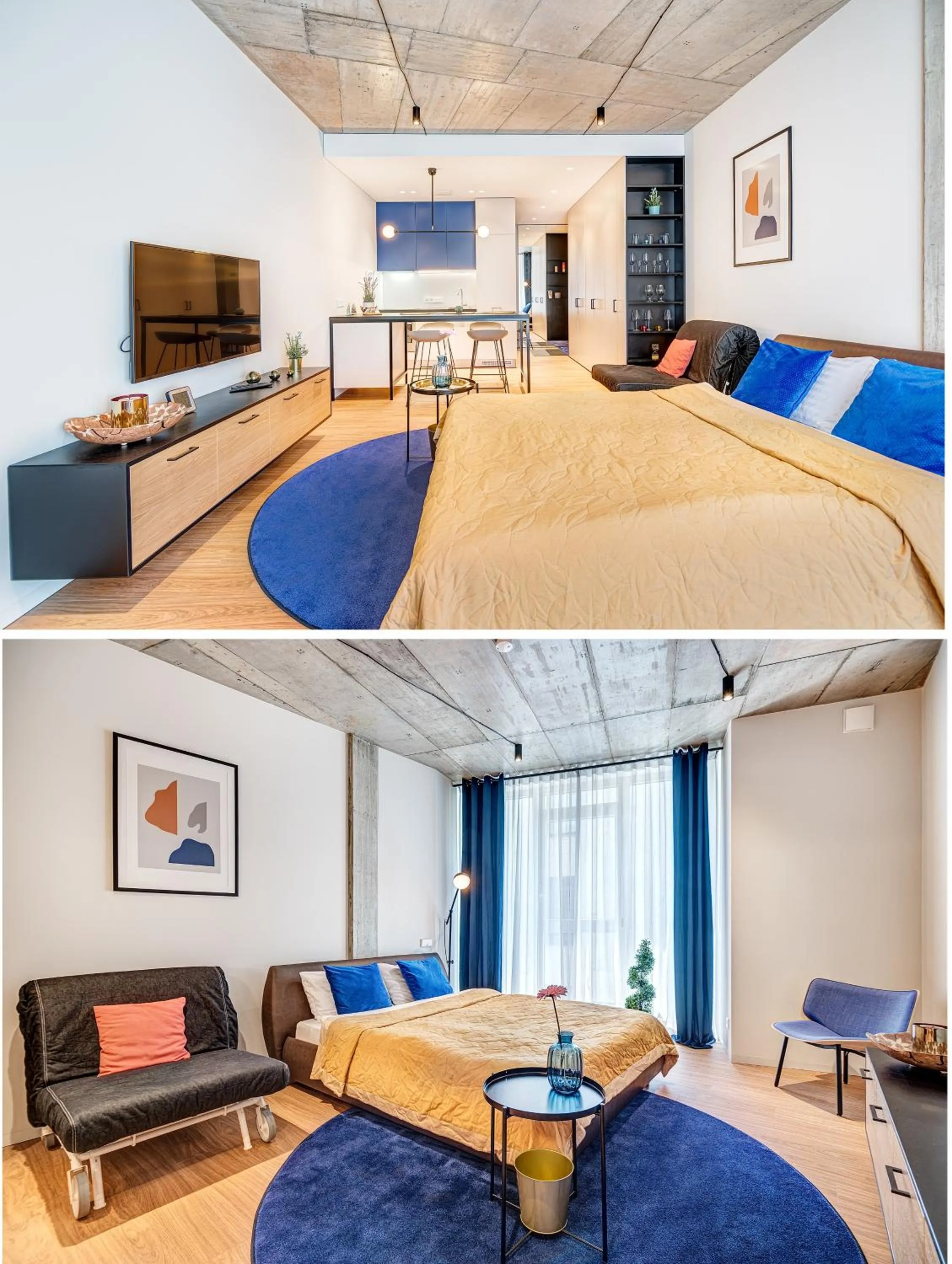 Photo of the whole room, Bed in HaPPy Inn GOLD Studio, self check-in, Parking in the underground garage