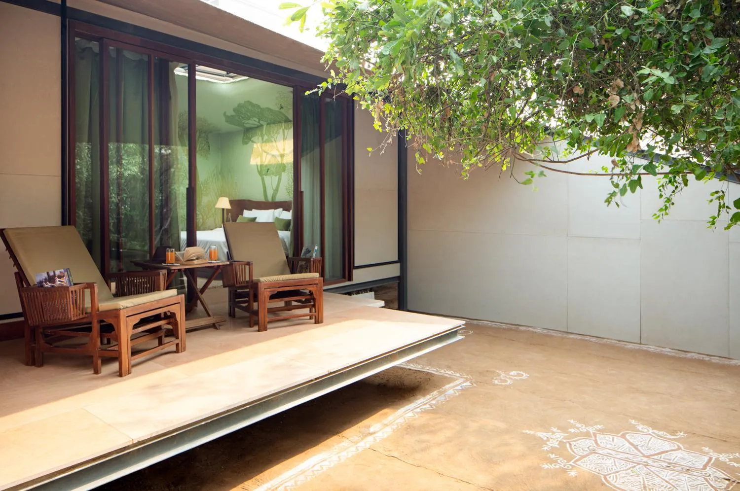 Seating area in RAAS Chhatrasagar, Nimaj, District Pali