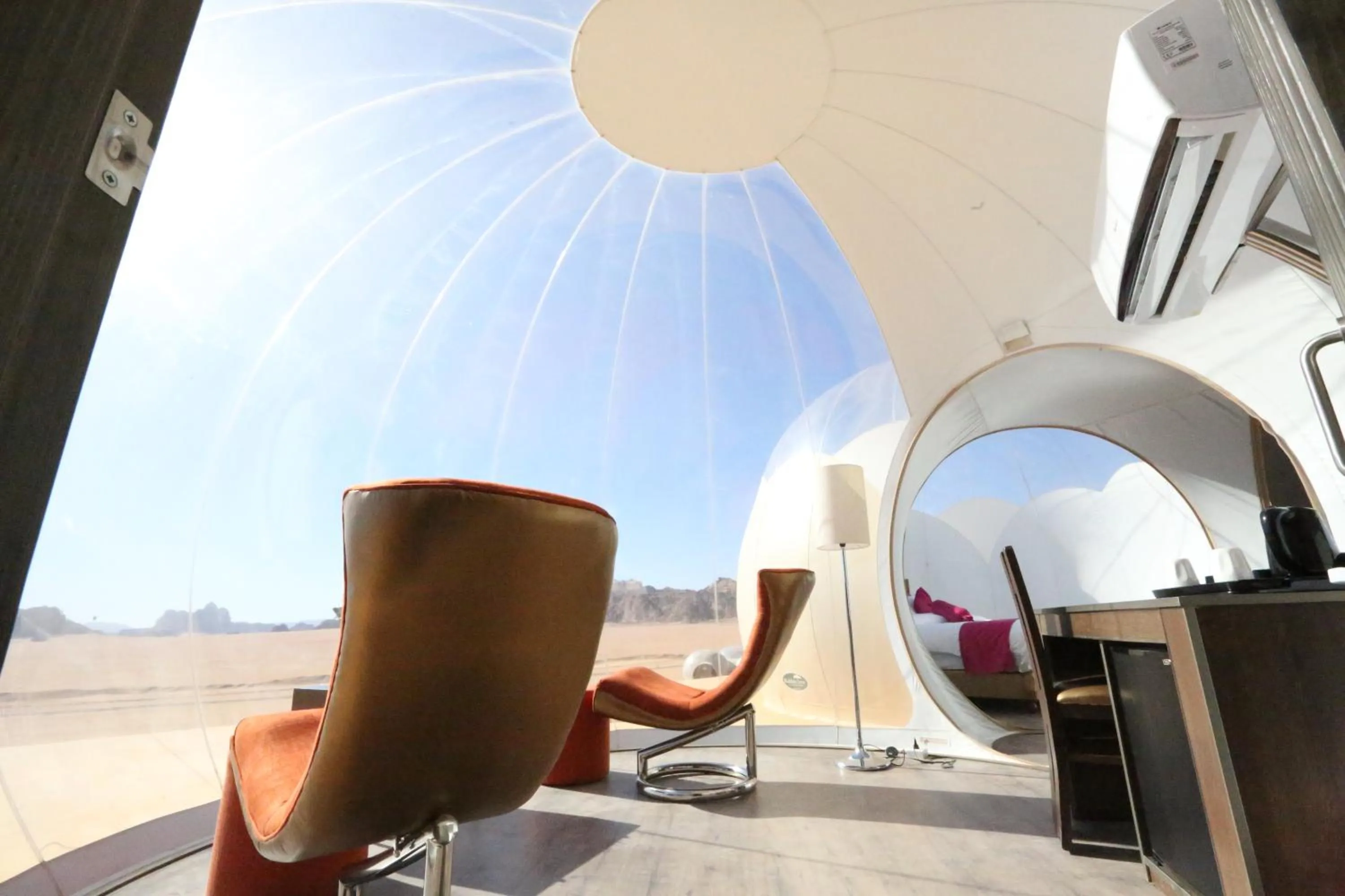 Seating area in Wadi Rum Bubble Luxotel