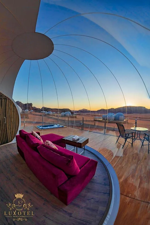 Seating area in Wadi Rum Bubble Luxotel