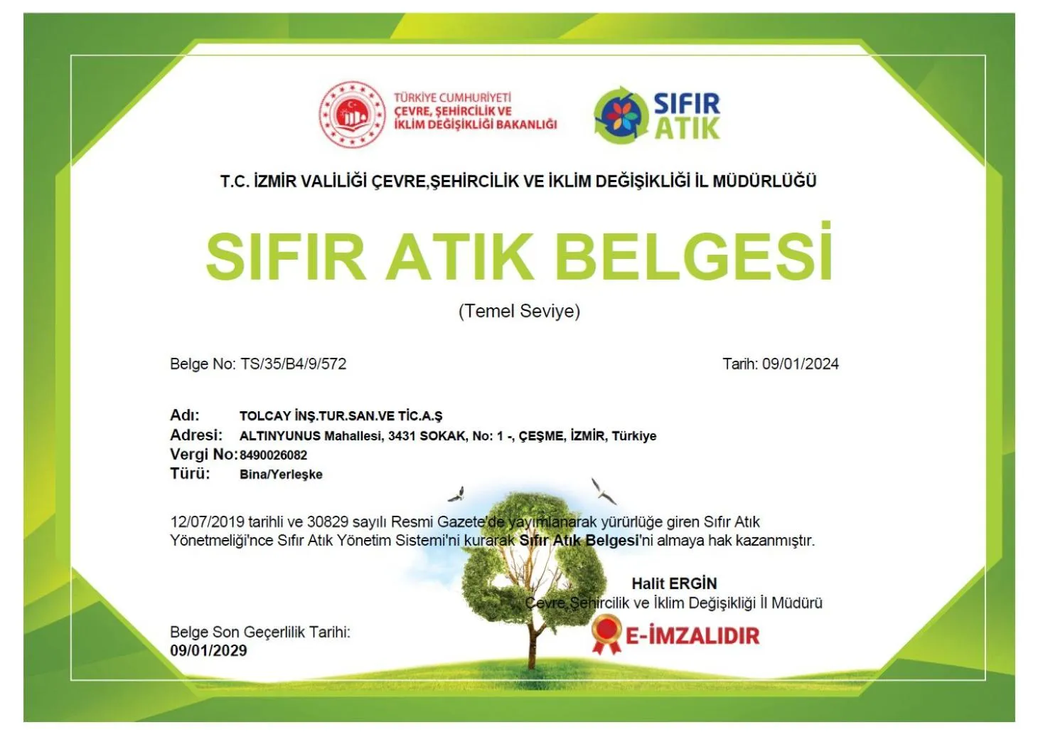 Certificate/Award in Arinnanda Hotel Cesme