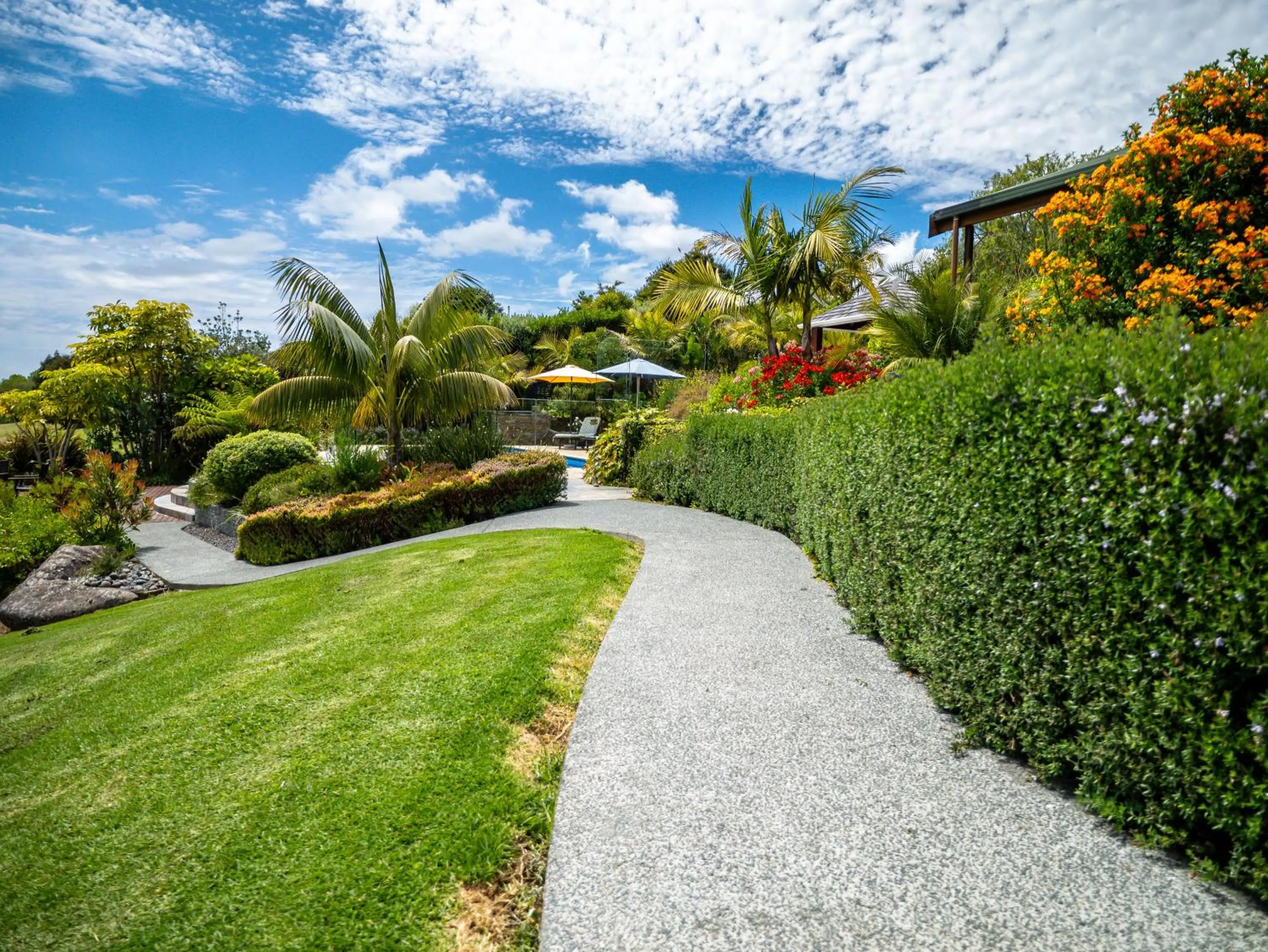 Garden view in Te Awa Lodge