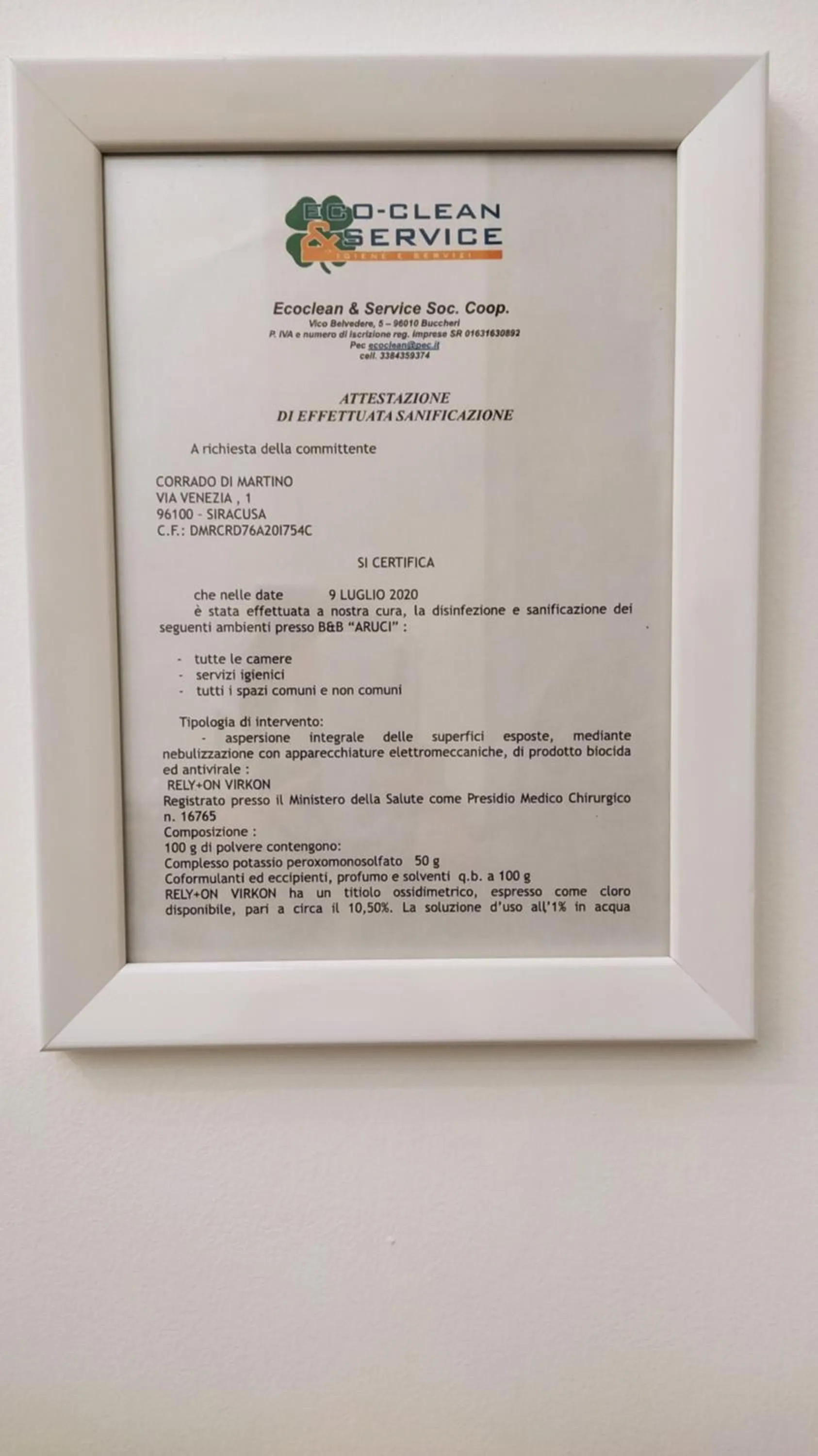 Logo/Certificate/Sign in Aruci b&b