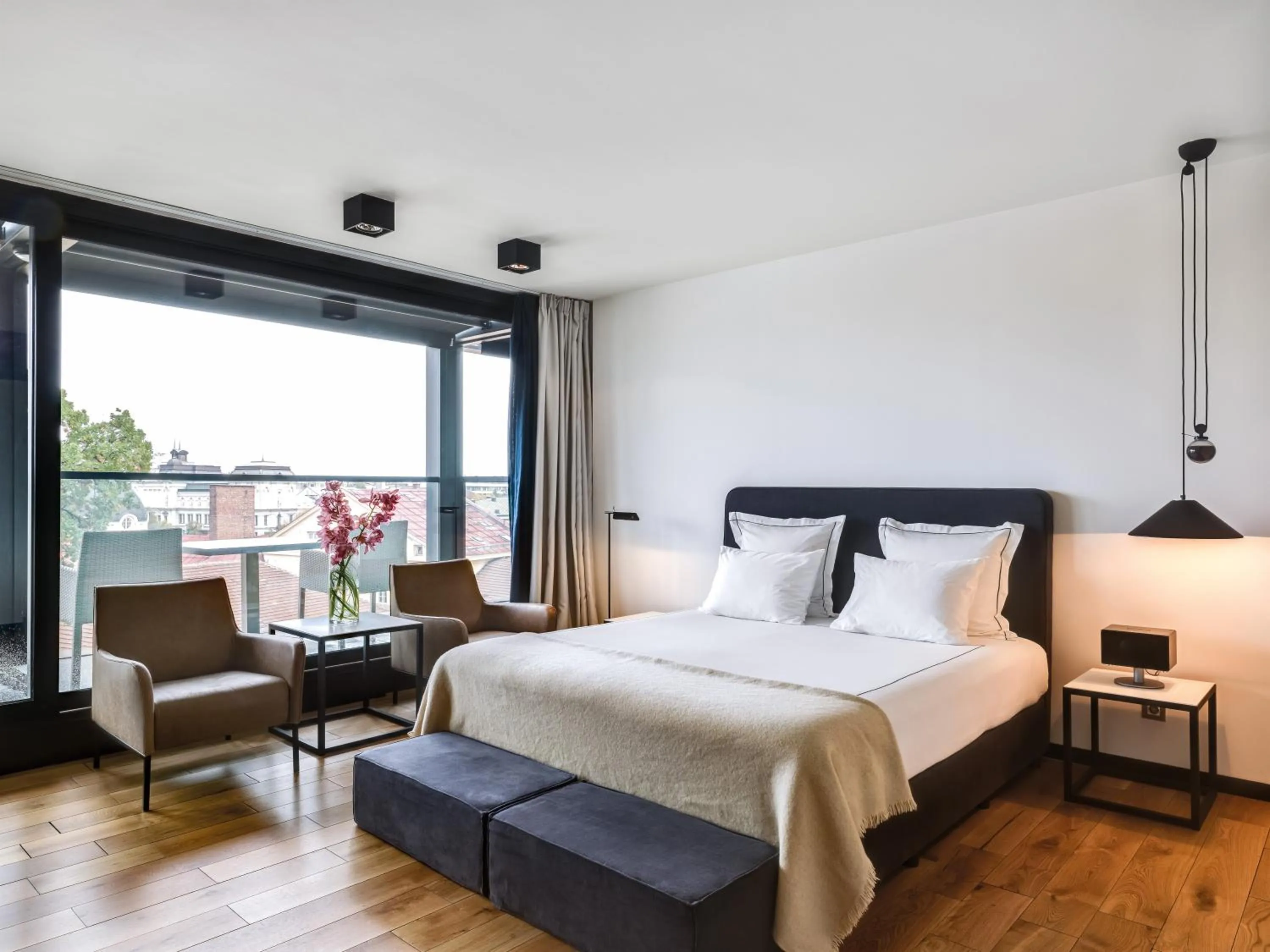 Balcony/Terrace, Bed in Sense Hotel Sofia, a Member of Design Hotels