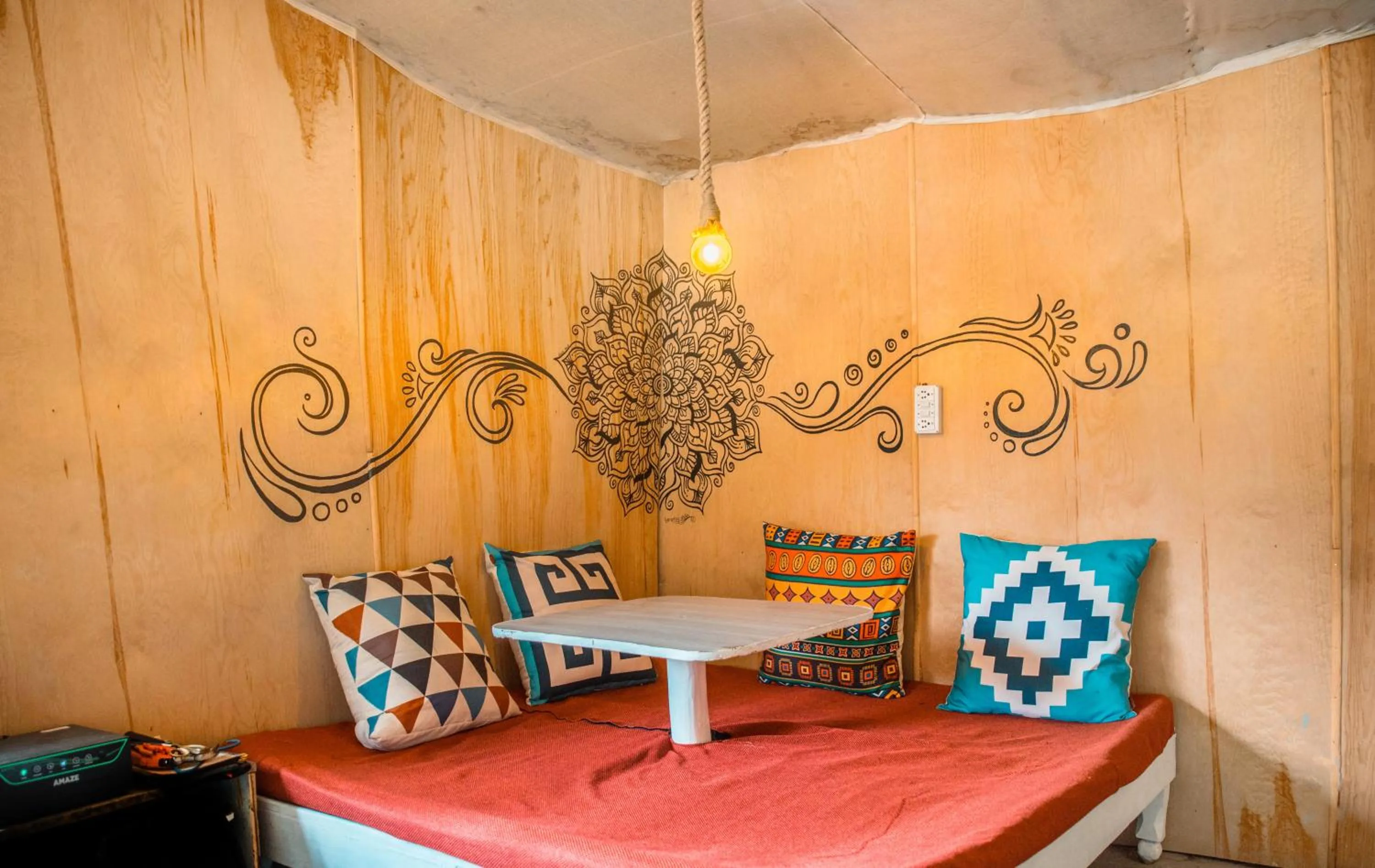 Seating area in Young Monk Hostel & Cafe Old Manali