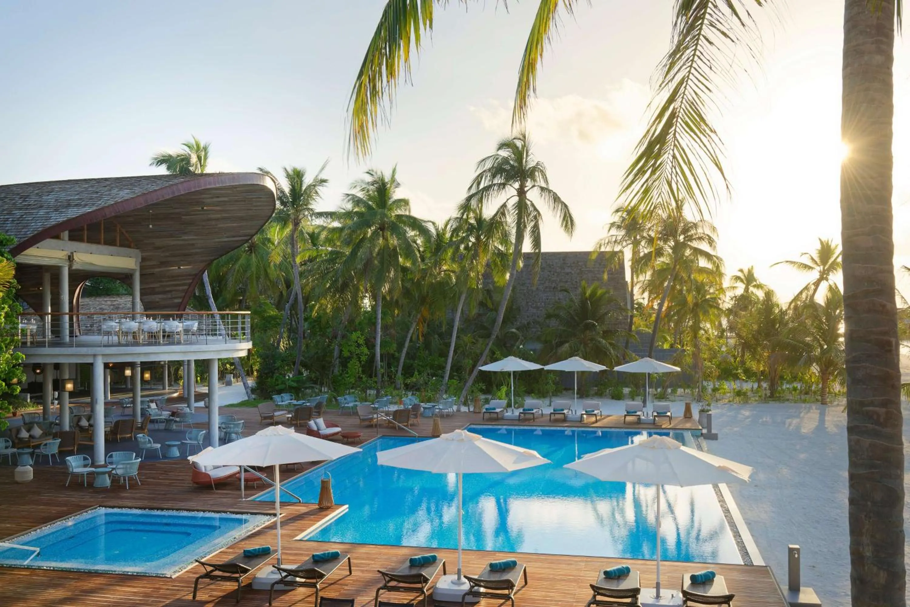 Pool view in OUTRIGGER Maldives Maafushivaru Resort