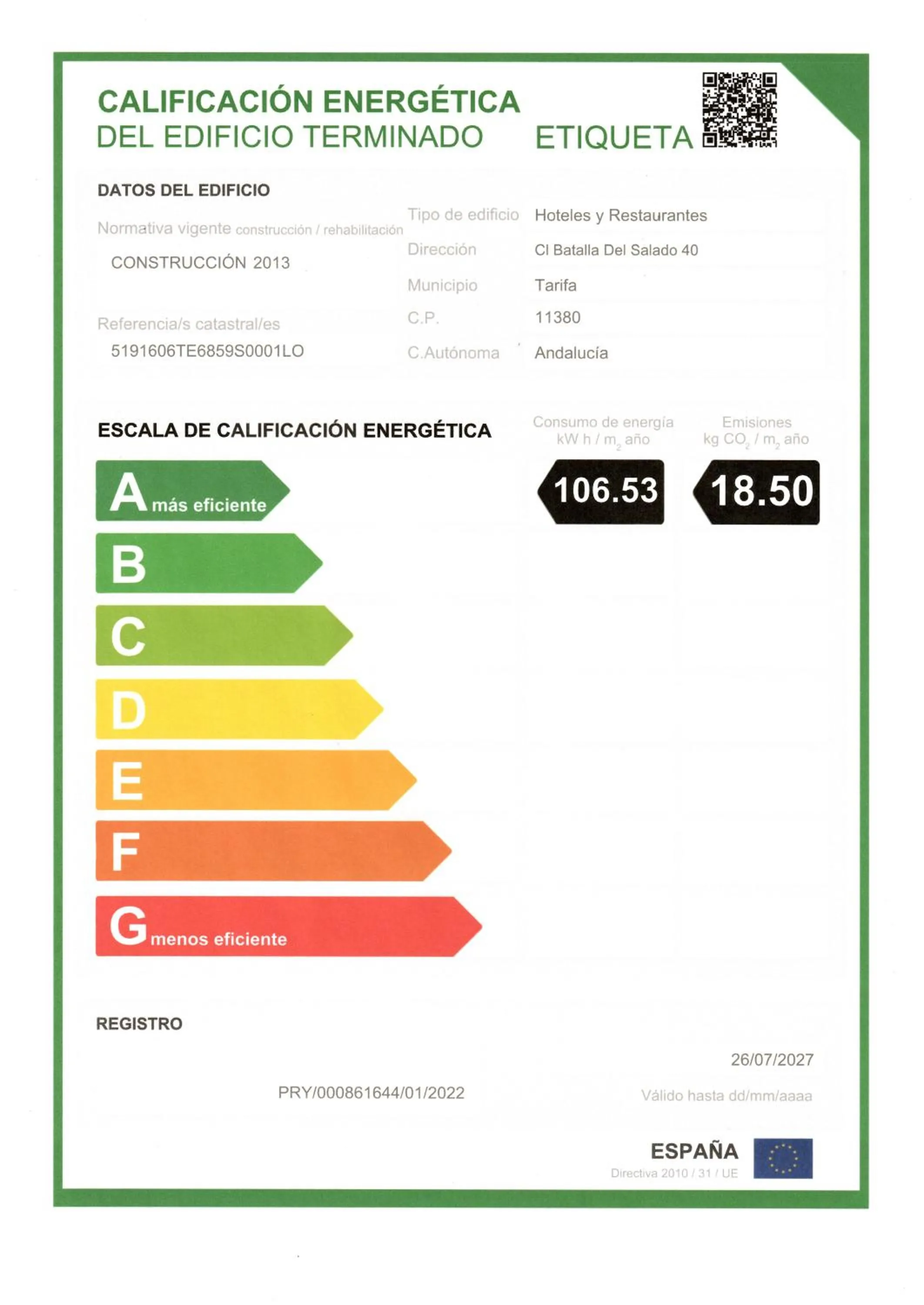Certificate/Award in Hostal Tarifa -Recepcion abierta las 24h-