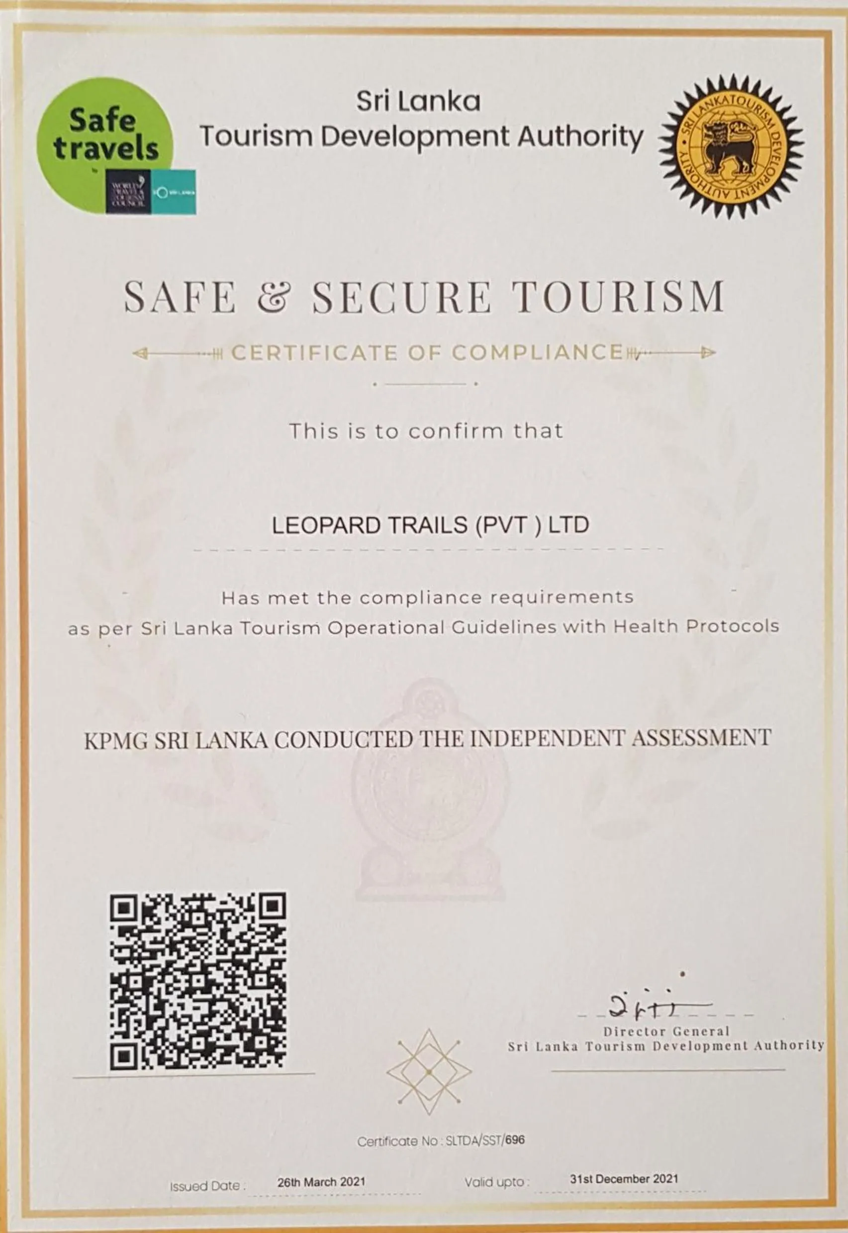 Logo/Certificate/Sign in Leopard Trails Yala