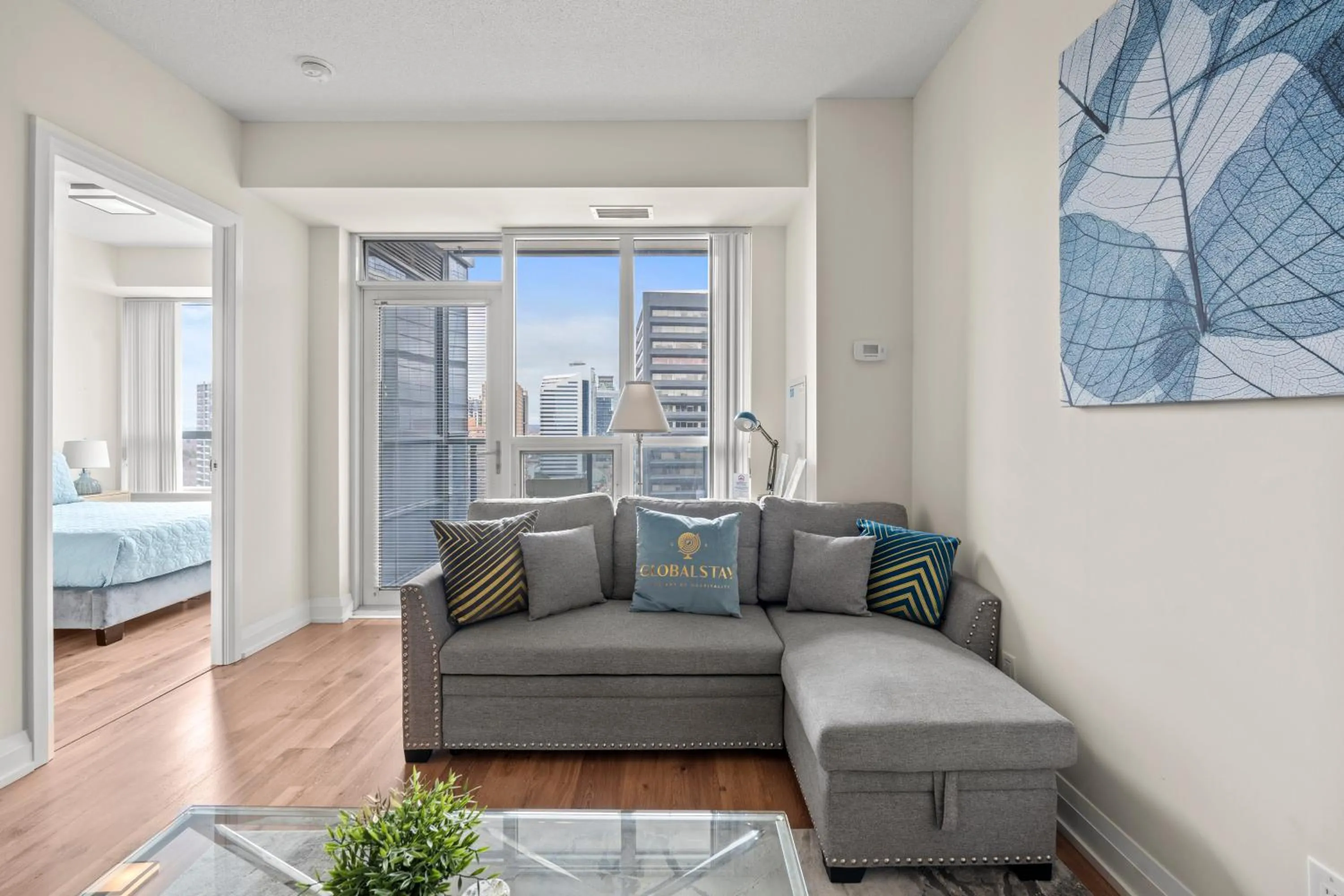 Living room, Bed in GLOBALSTAY Modern Apartments in North York Skyscraper