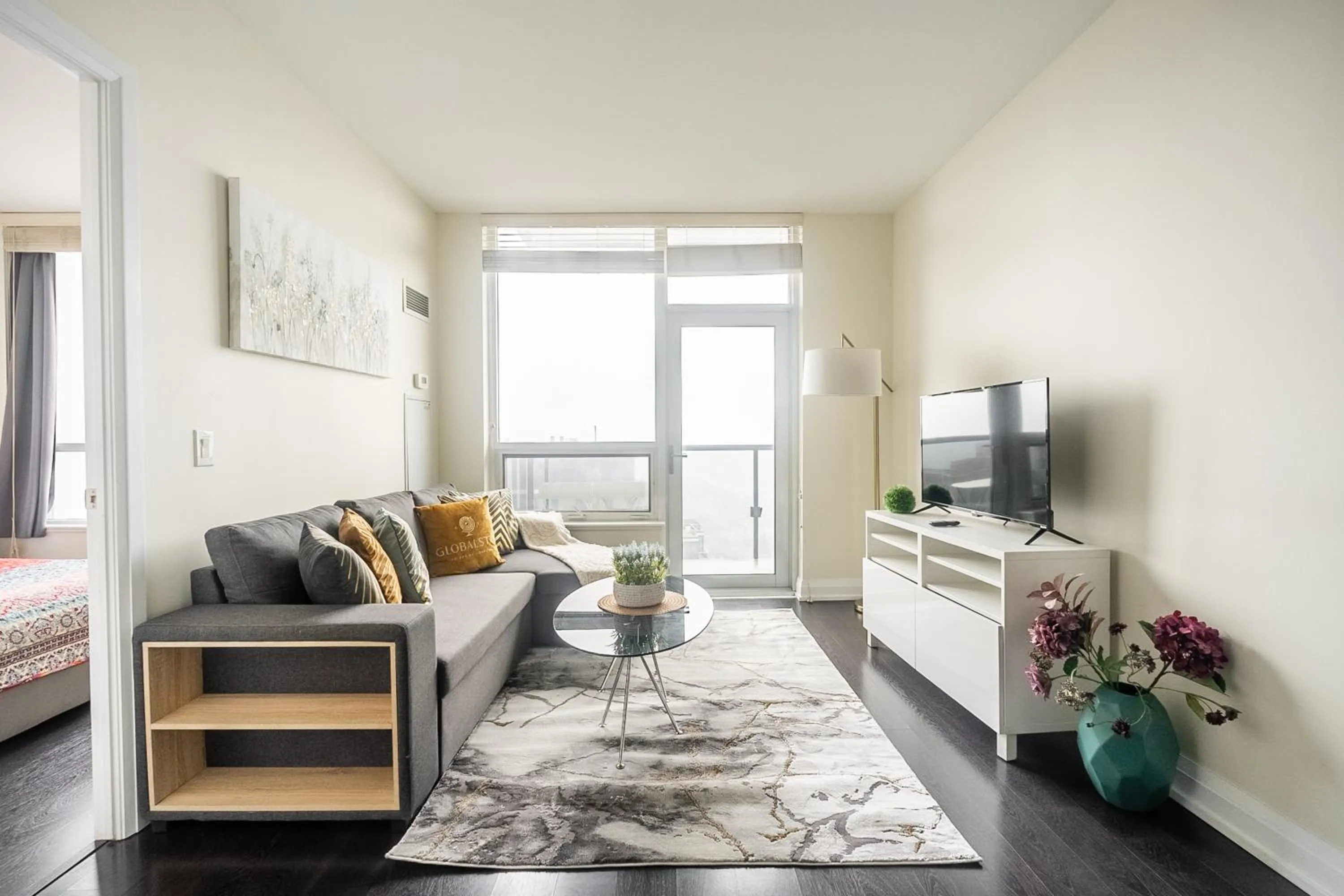 Bed in GLOBALSTAY Modern Apartments in North York Skyscraper