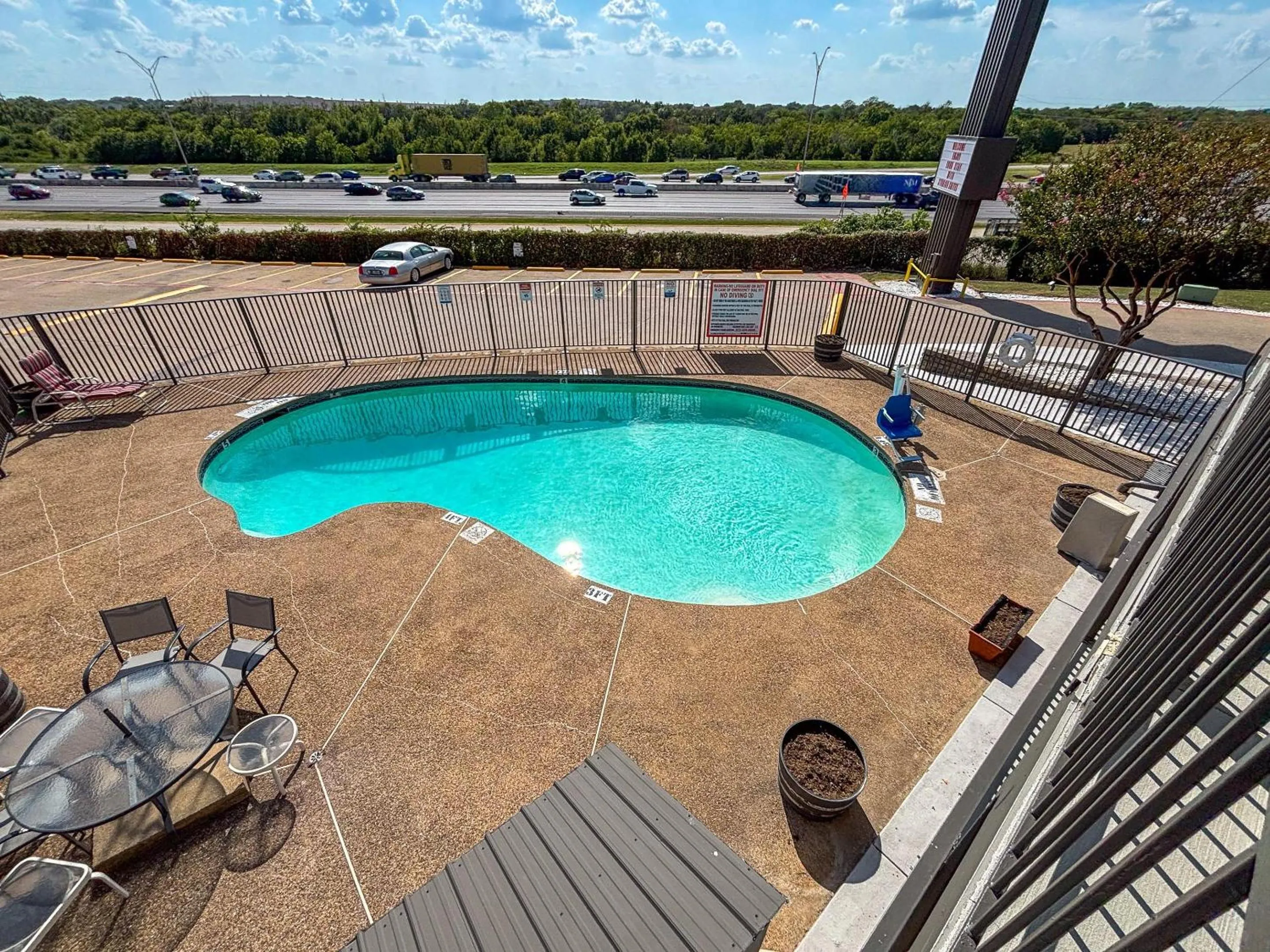 Pool view in Studio 6 Suites Mesquite, TX – Gross Rd.