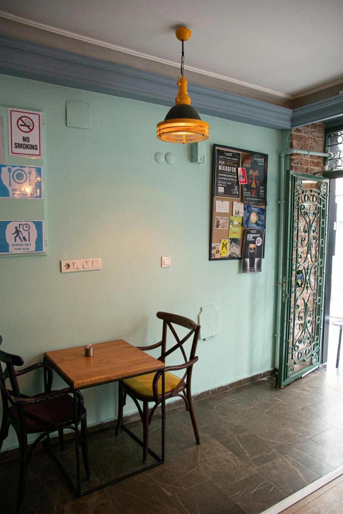 Seating area in YOLO Hostel