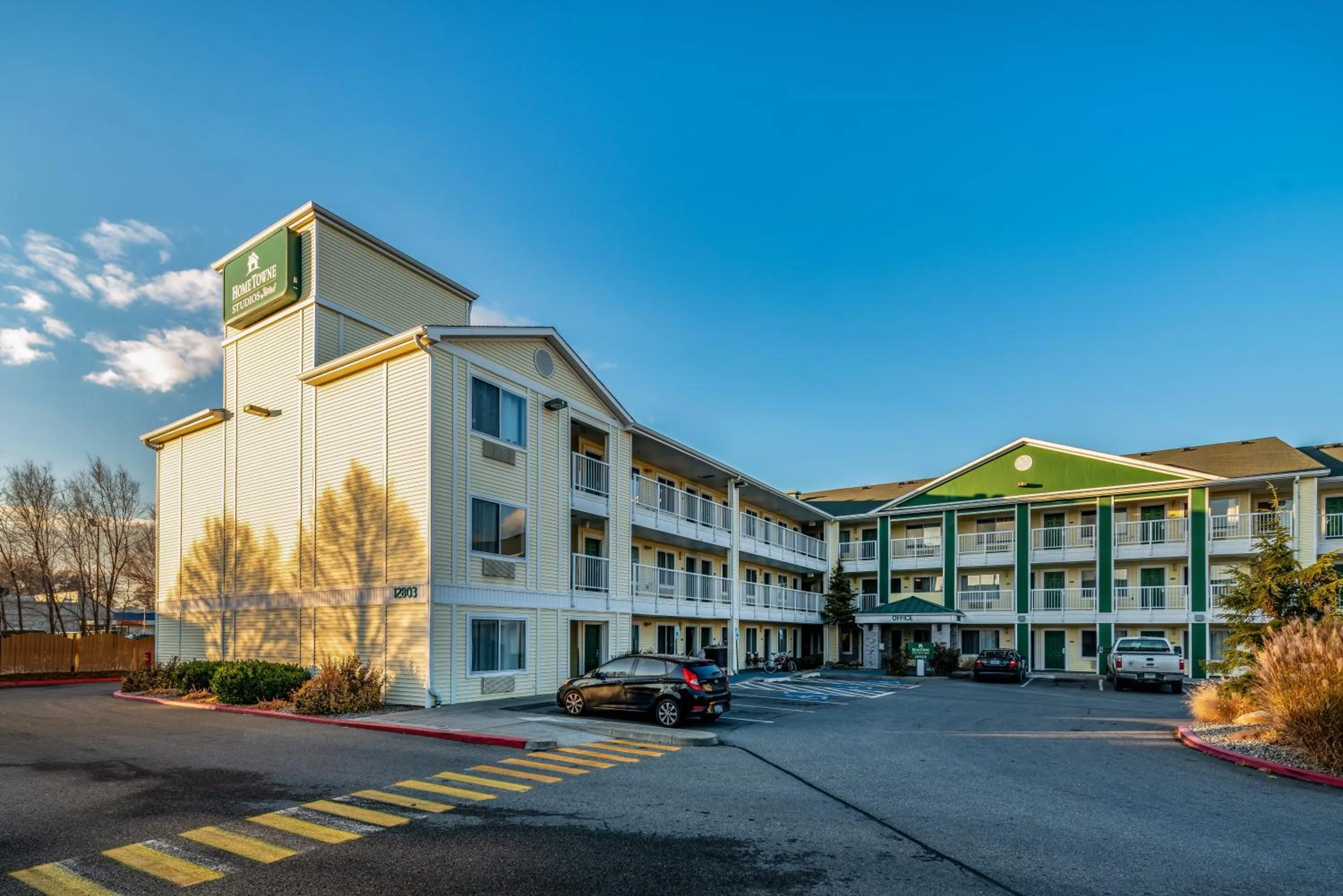 Property building in HomeTowne Studios by Red Roof Spokane - Valley