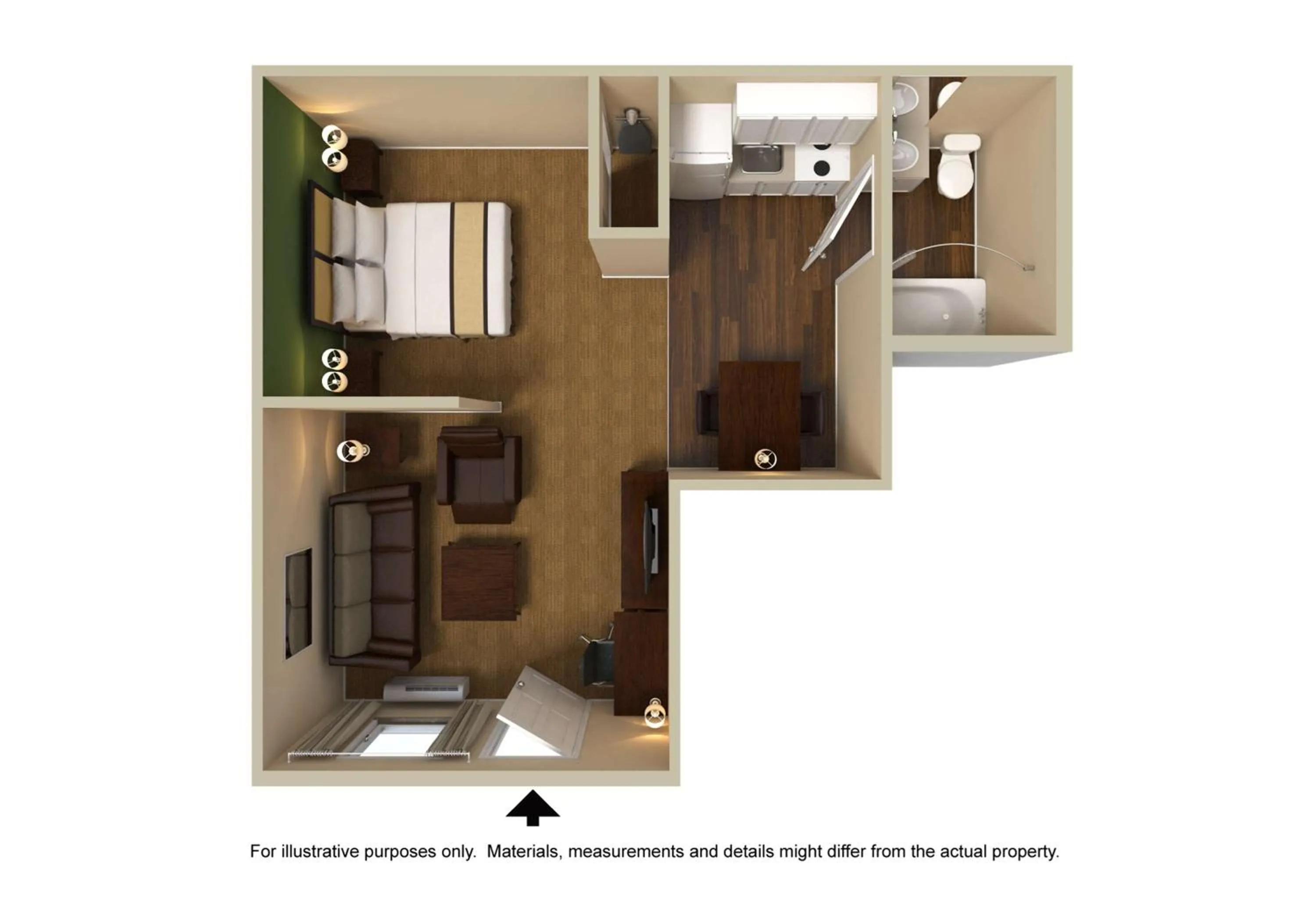 Bedroom, Floor Plan in Extended Stay America Suites - Raleigh - North Raleigh - Wake Forest Road
