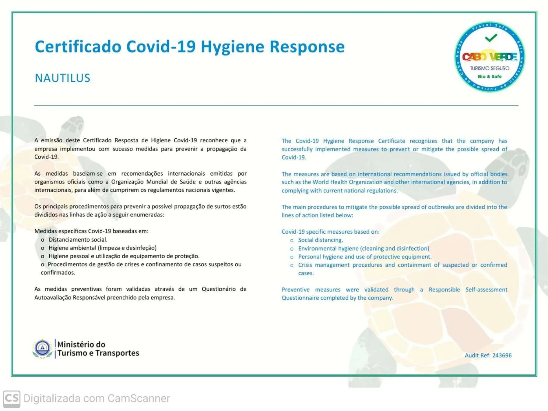 Certificate/Award in Nautilus Aparthotel