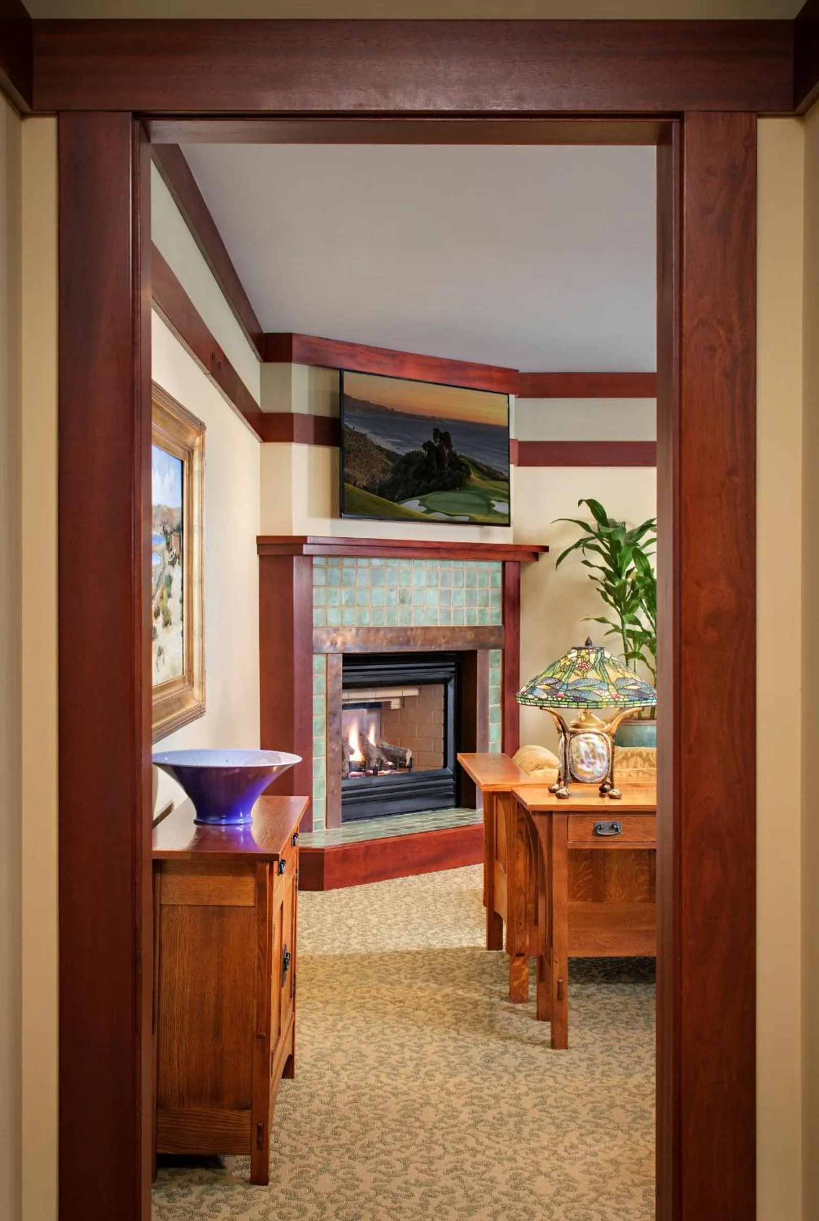 fireplace in The Lodge at Torrey Pines