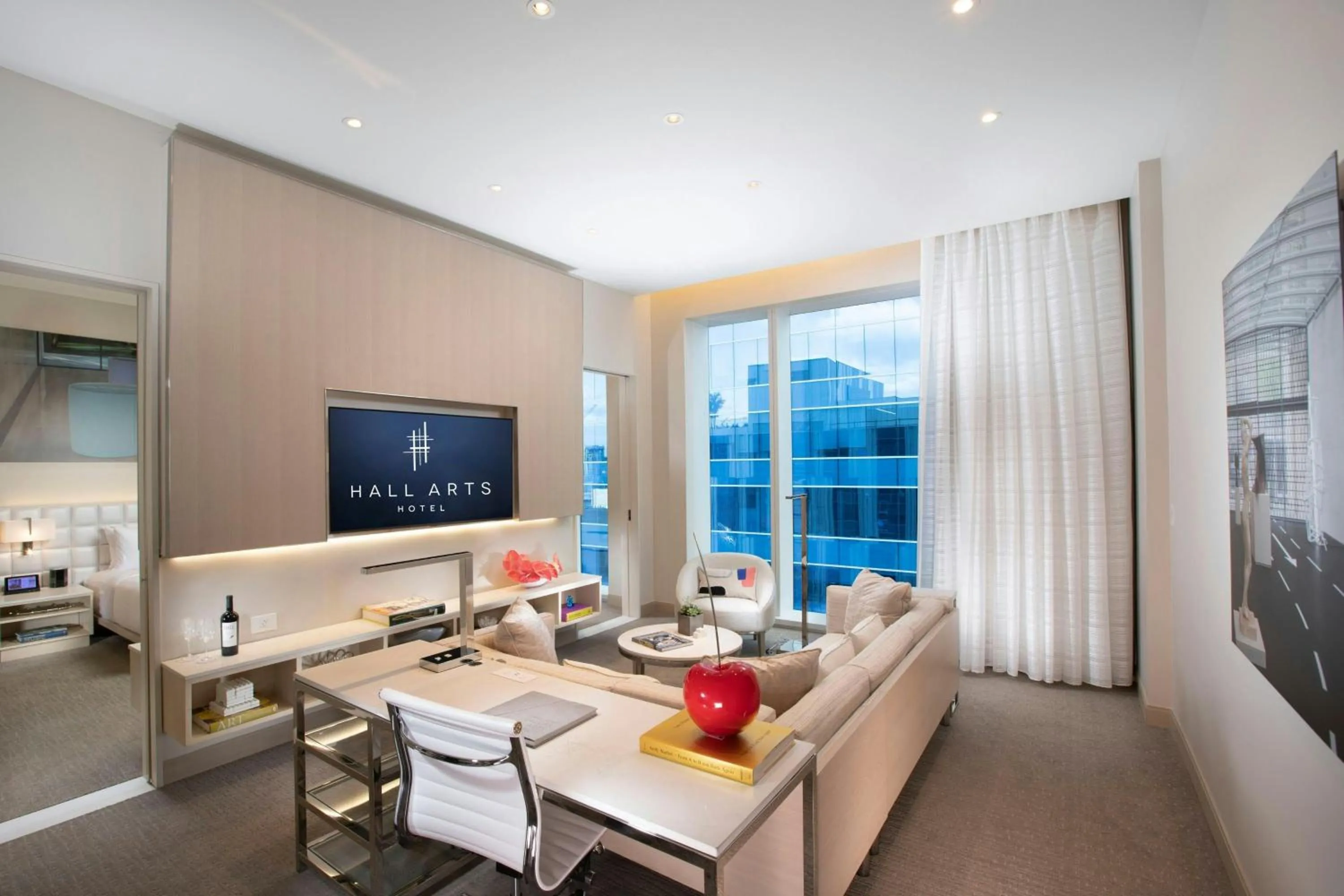 Living room in HALL Arts Hotel, Dallas, Autograph Collection