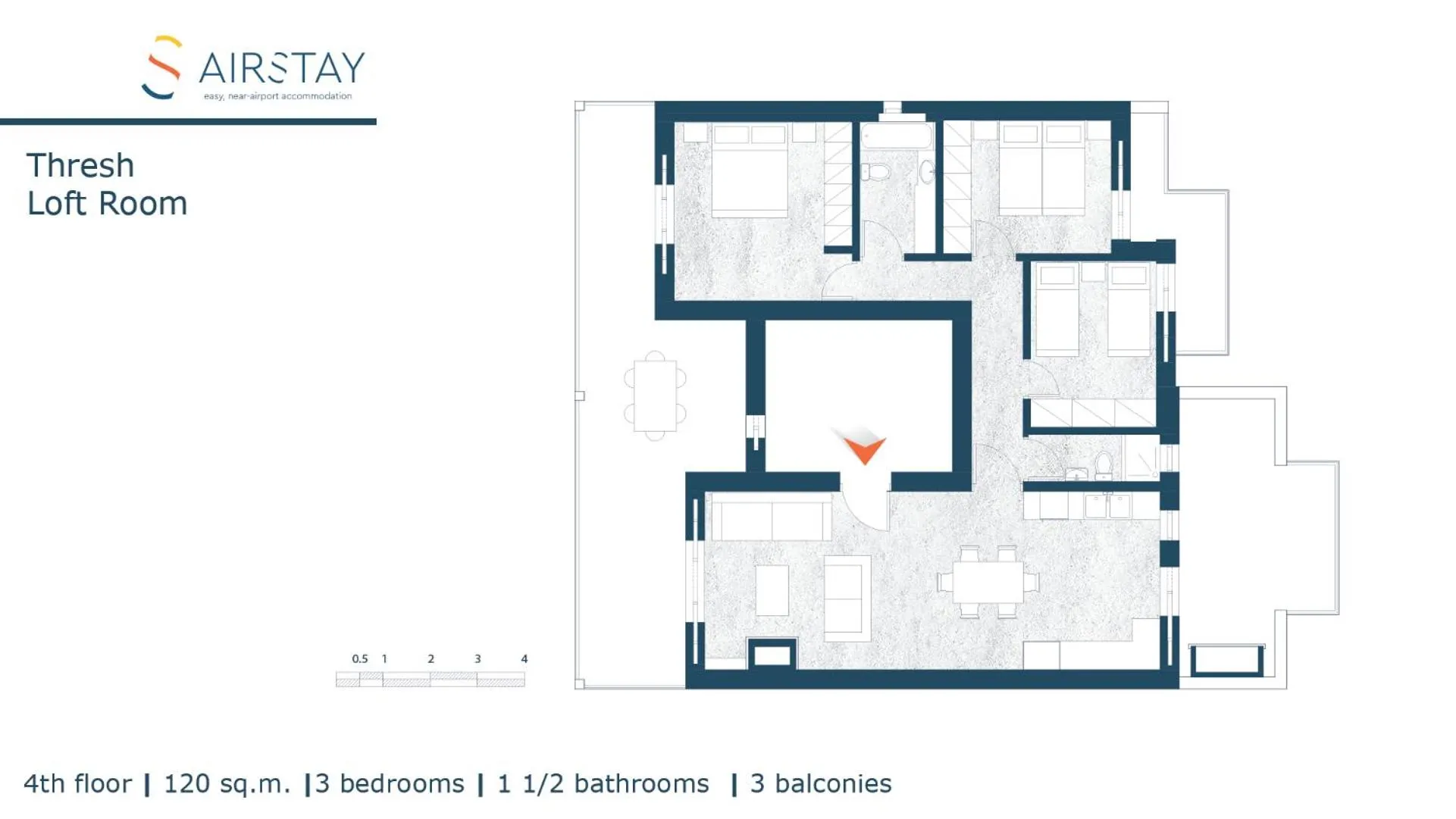 Floor plan in Thresh Apartments Airport by Airstay