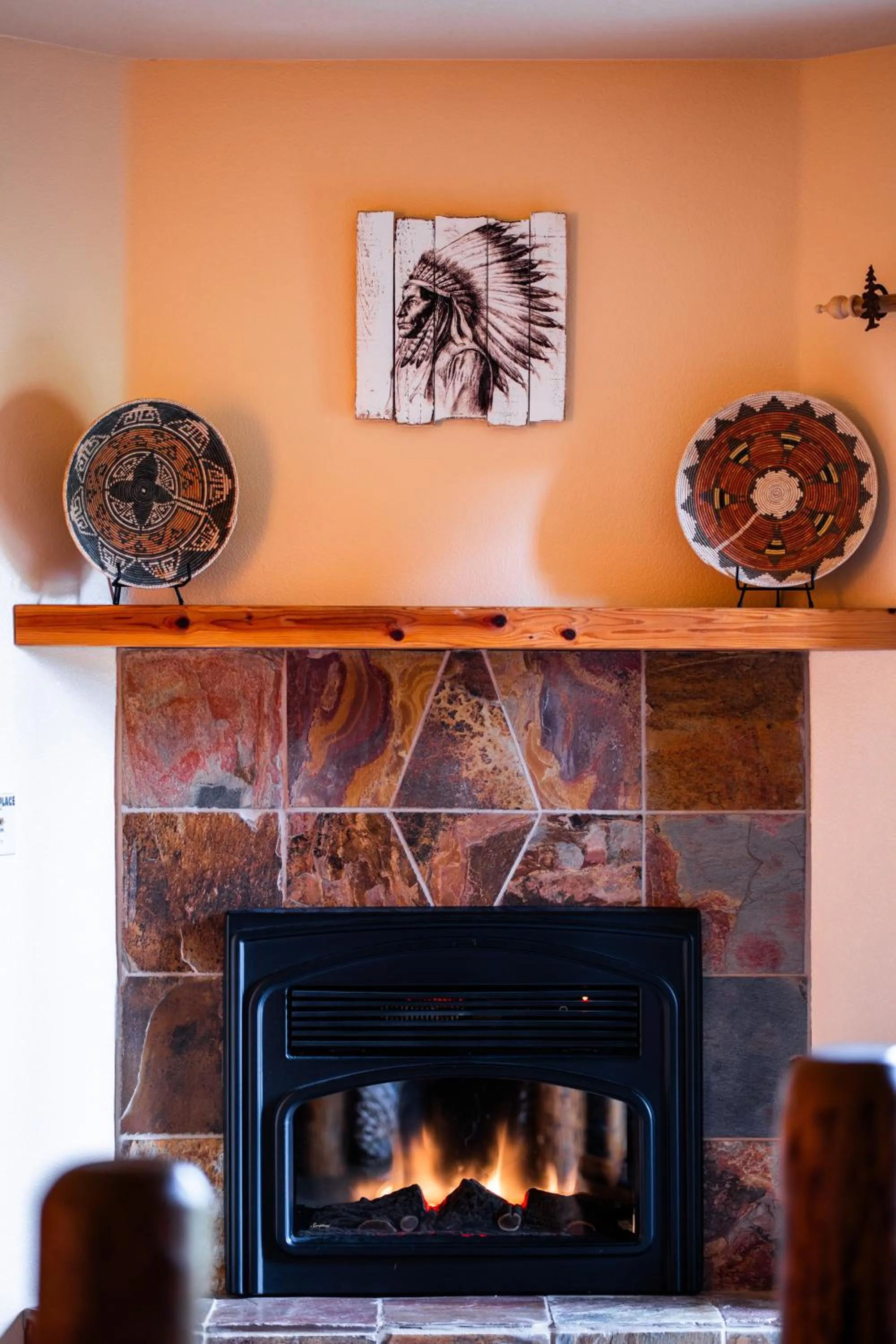 fireplace in Daniels Summit Lodge