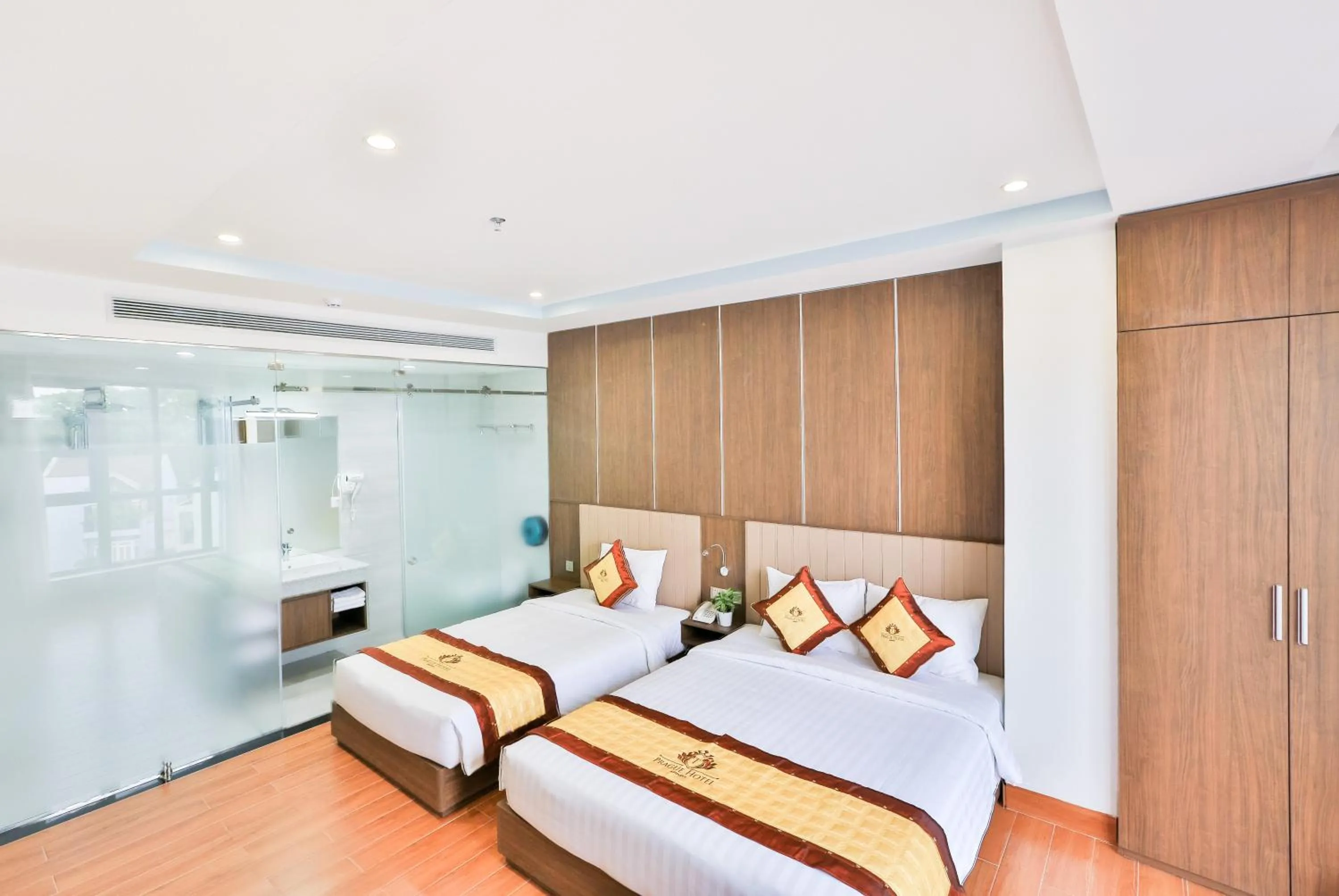 Bathroom, Bed in Prague Saigon Airport Hotel