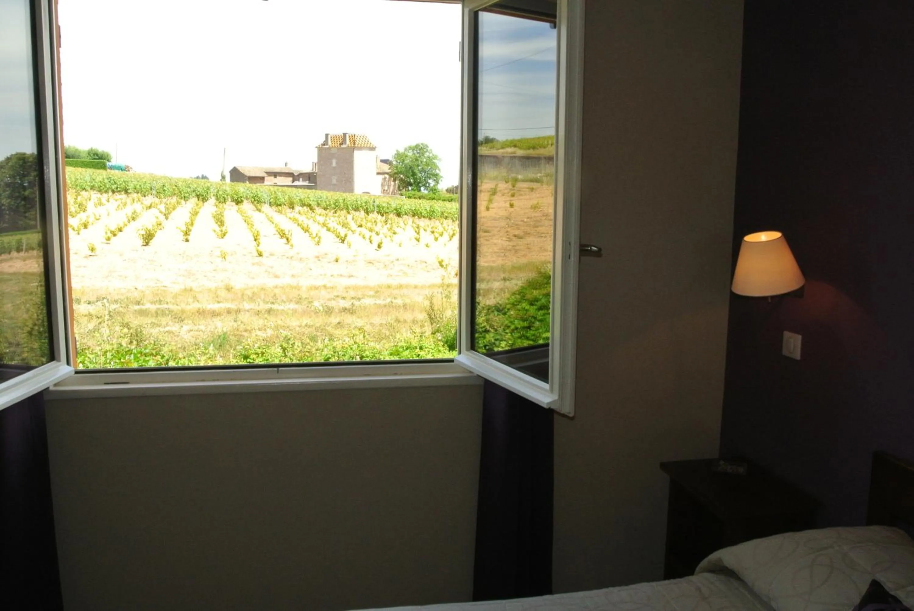 View (from property/room), Bed in Hôtel des Vignes - Juliénas