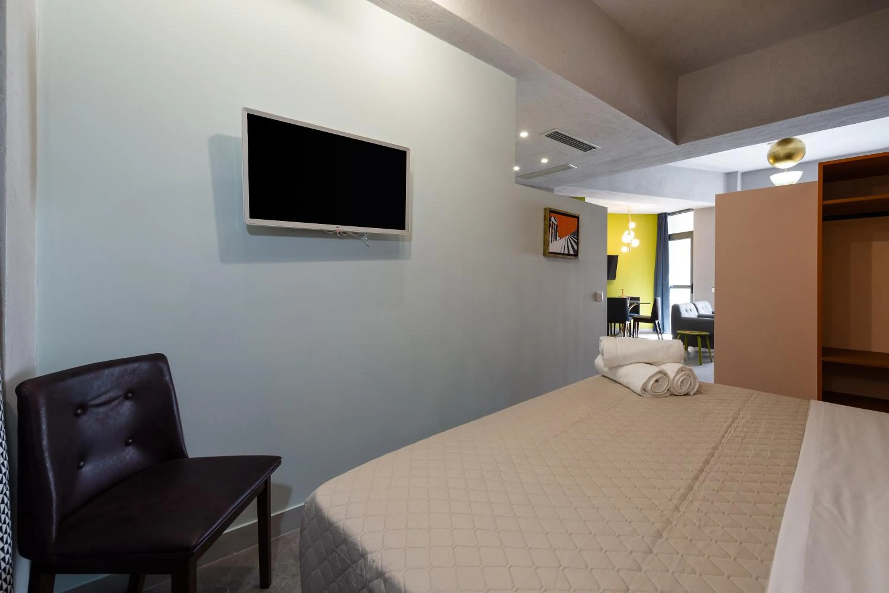 Bedroom, Bed in Downtown Athens Lofts - The Acropolis Observatory