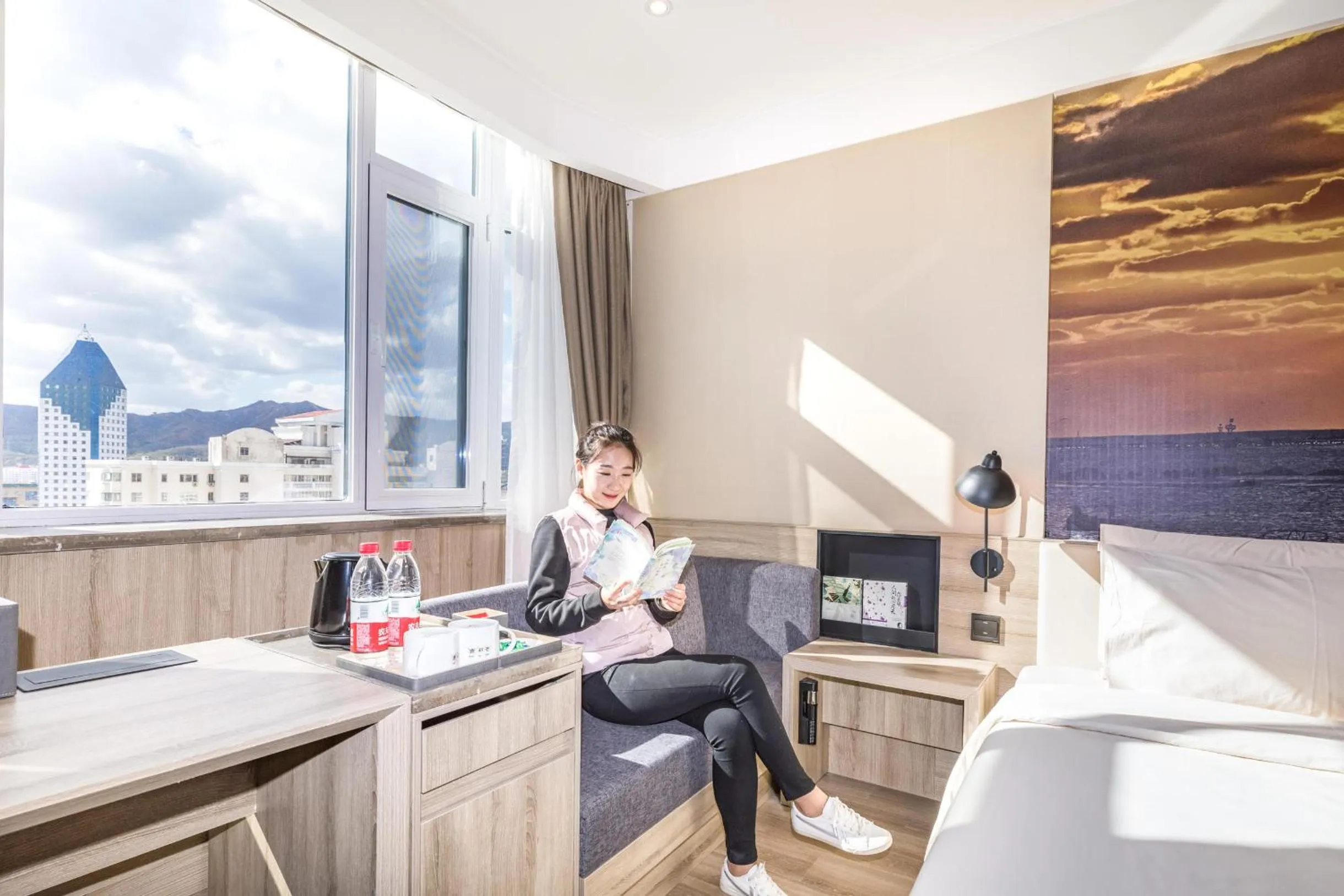 Bed in Atour Hotel Weihai City Center