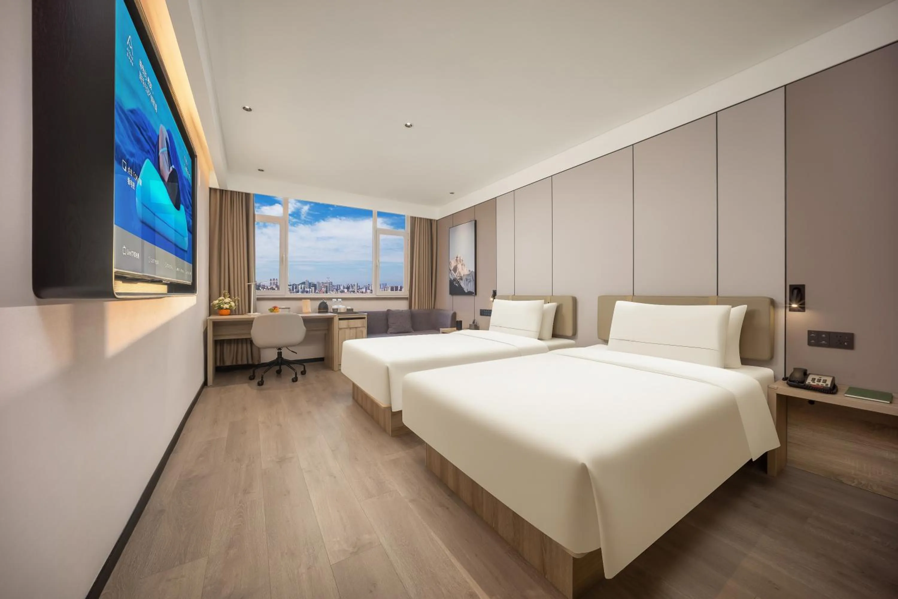 Bed in Atour Hotel Weihai City Center