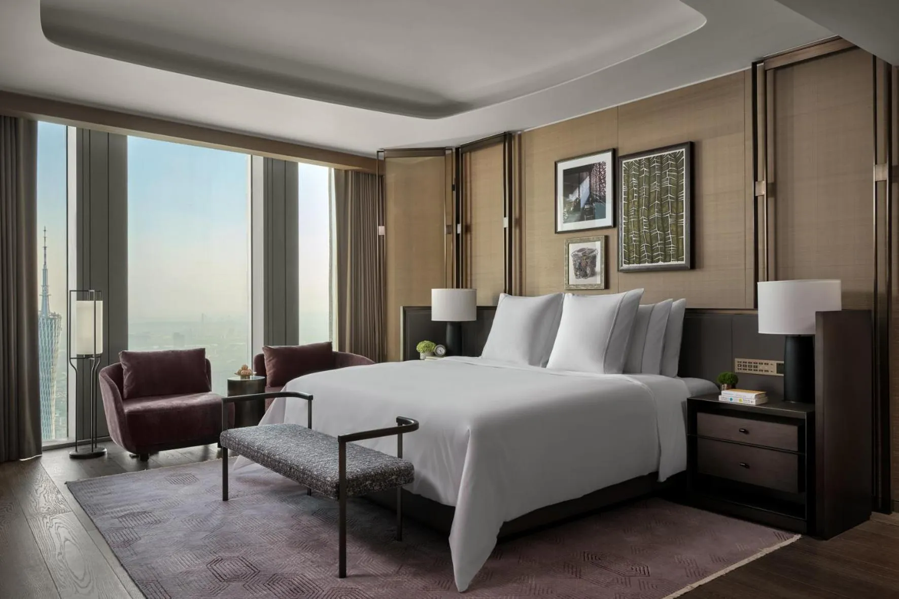 Bedroom, Bed in Rosewood Guangzhou, enjoy free shuttle bus service between the hotel and the Canton Fair Complex during the Canton Fair