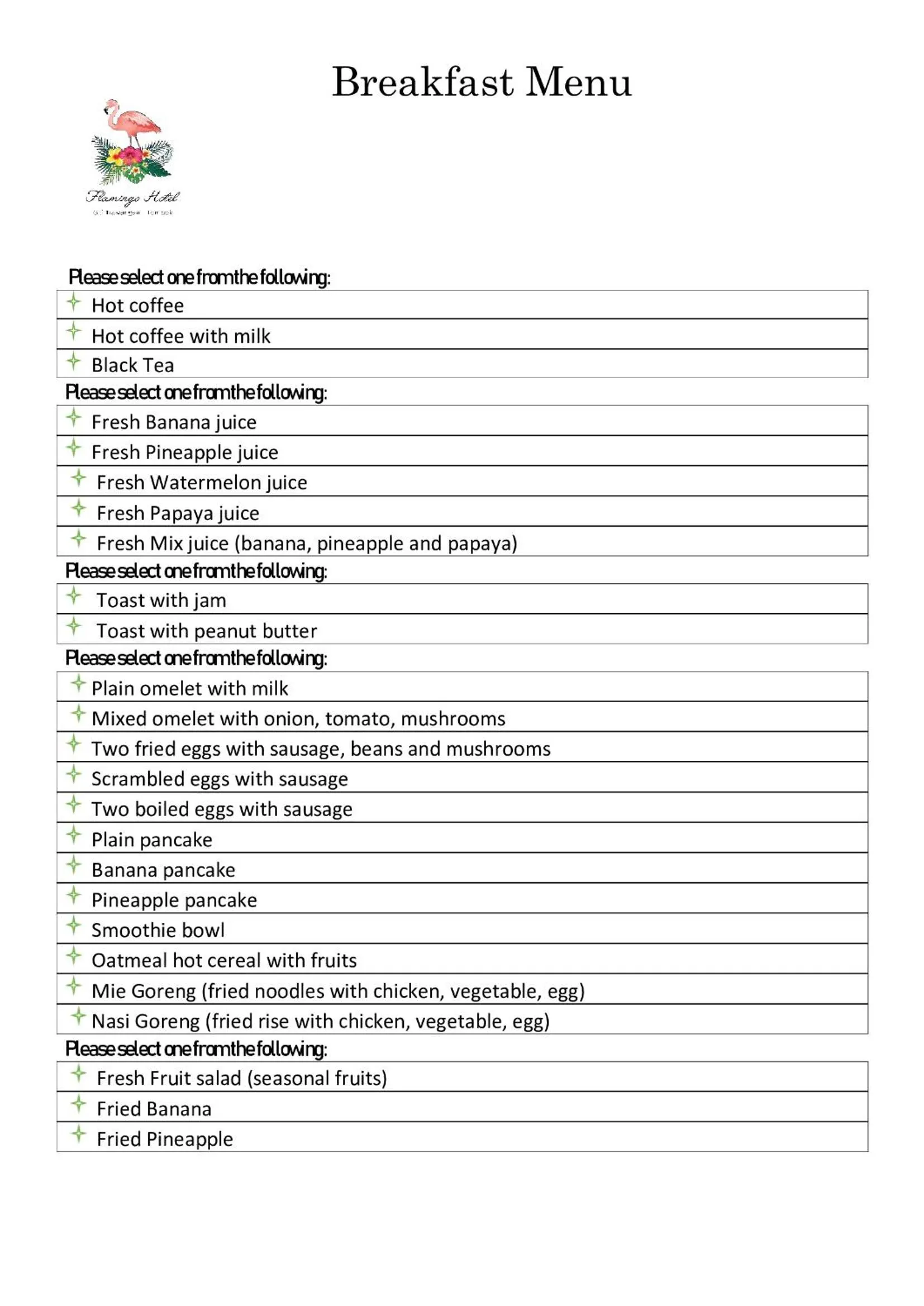 Breakfast in Flamingo